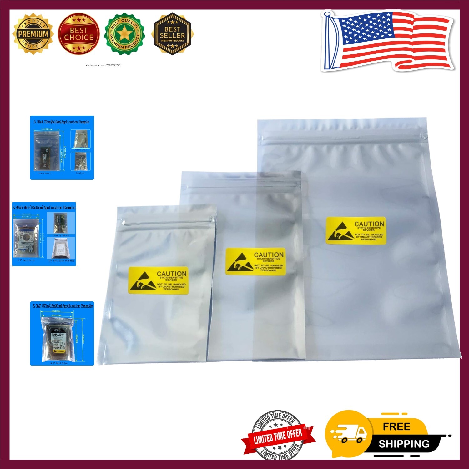 Premium ESD Antistatic Bags Set - 120 Mixed Sizes for Secure Electronics Storage