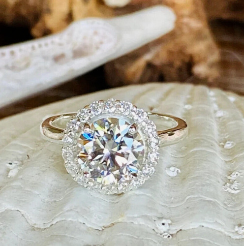 14K White Gold 2.35Ct White Round Cut Moissanite Halo Engagement Ring in Size 5