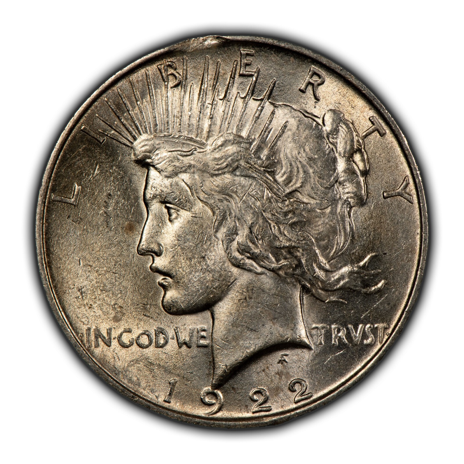 1922 $1 Silver Peace Dollar - Mint Error Clipped Planchet Blakesley - SKU-Z5349
