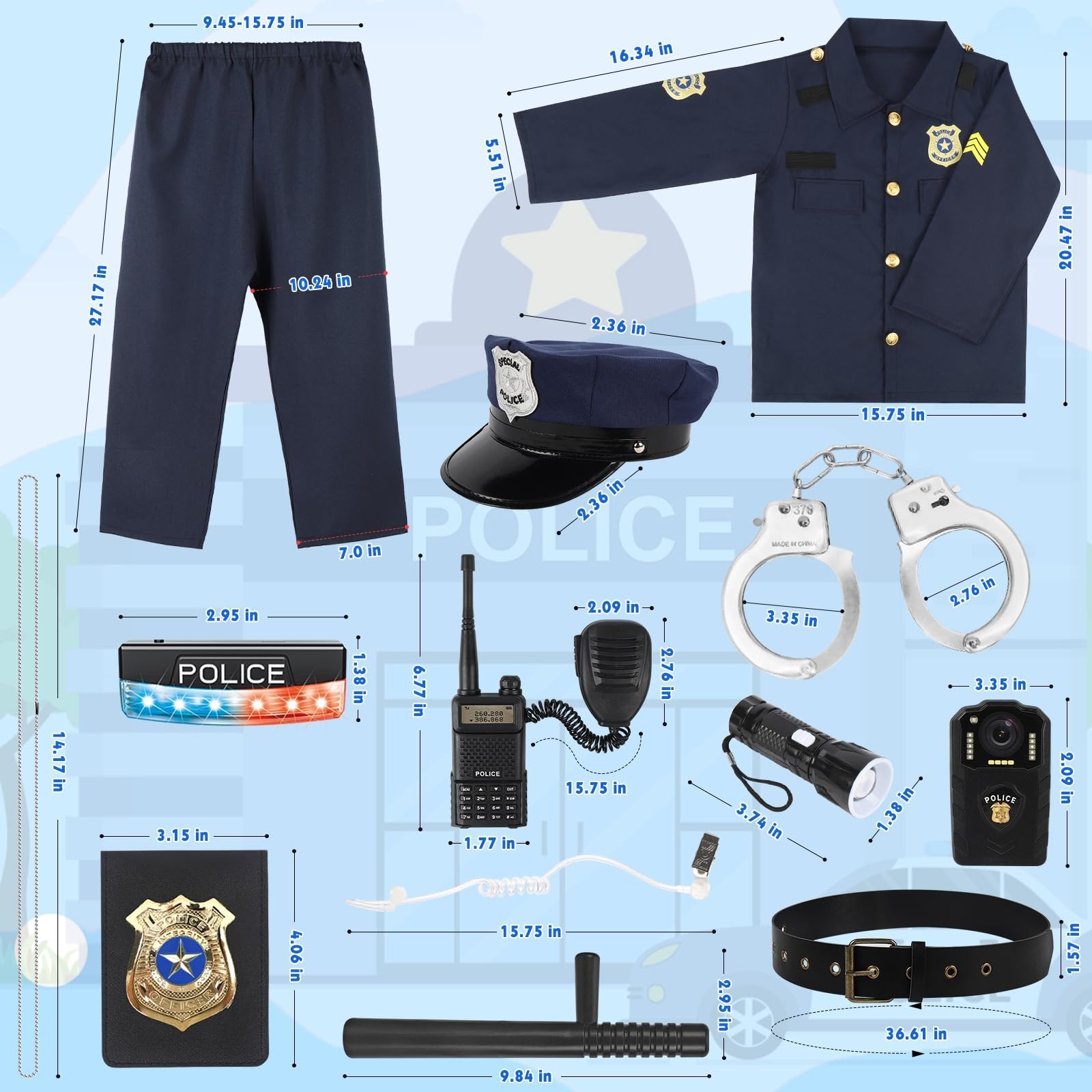 Police Costume for Kids, Cop Pretend Play Toys with Accessories for... Fast Ship