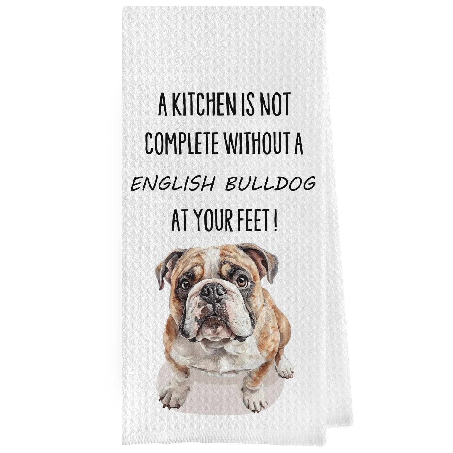 English Bulldog Dish Towel, 16x24 Inches, Funny, Waffle Weave, Hand Towel