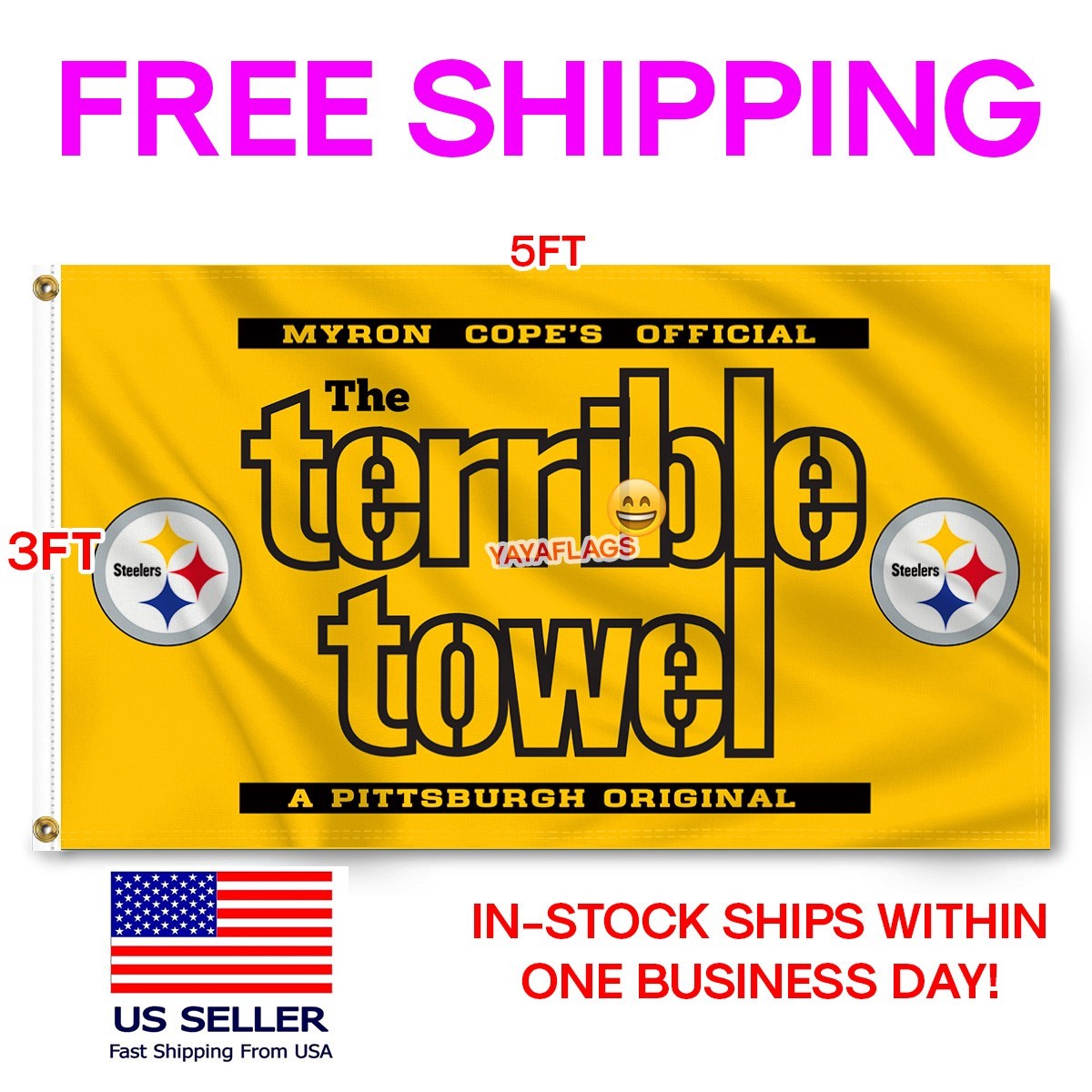 Pittsburgh Steelers 3x5 ft Flag Banner NFL Wall Decor Banner FREE Shipping