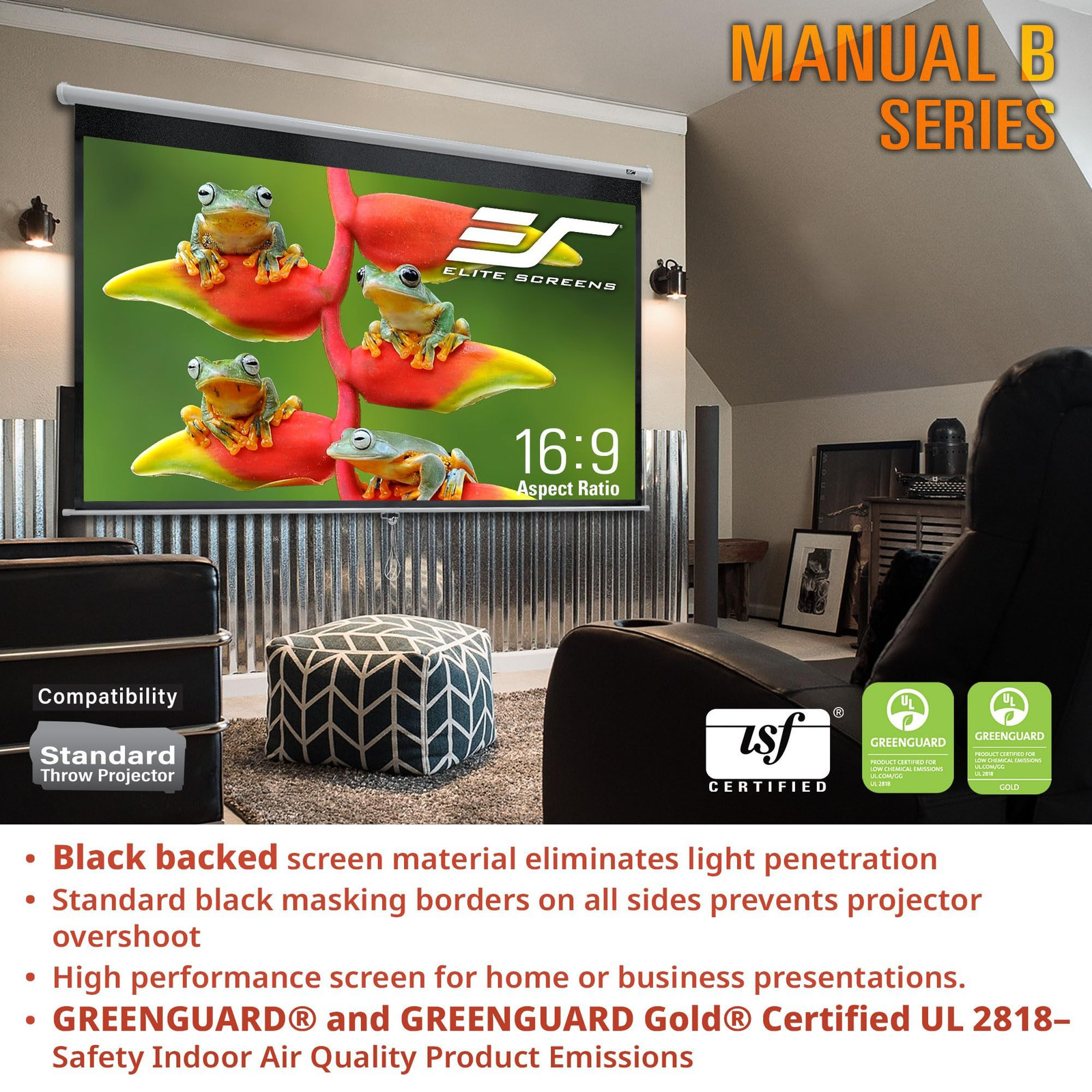 Elite Screens Manual B, 100-INCH Pull Down Projector 100 INCH, White