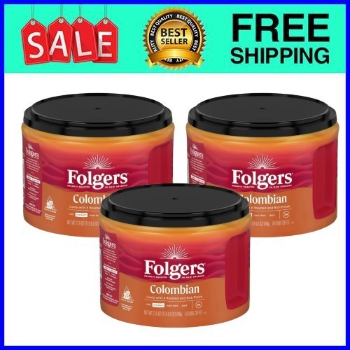 Folgers Colombian Ground Coffee, Medium Roast, 22.6 oz Canister, 3pack