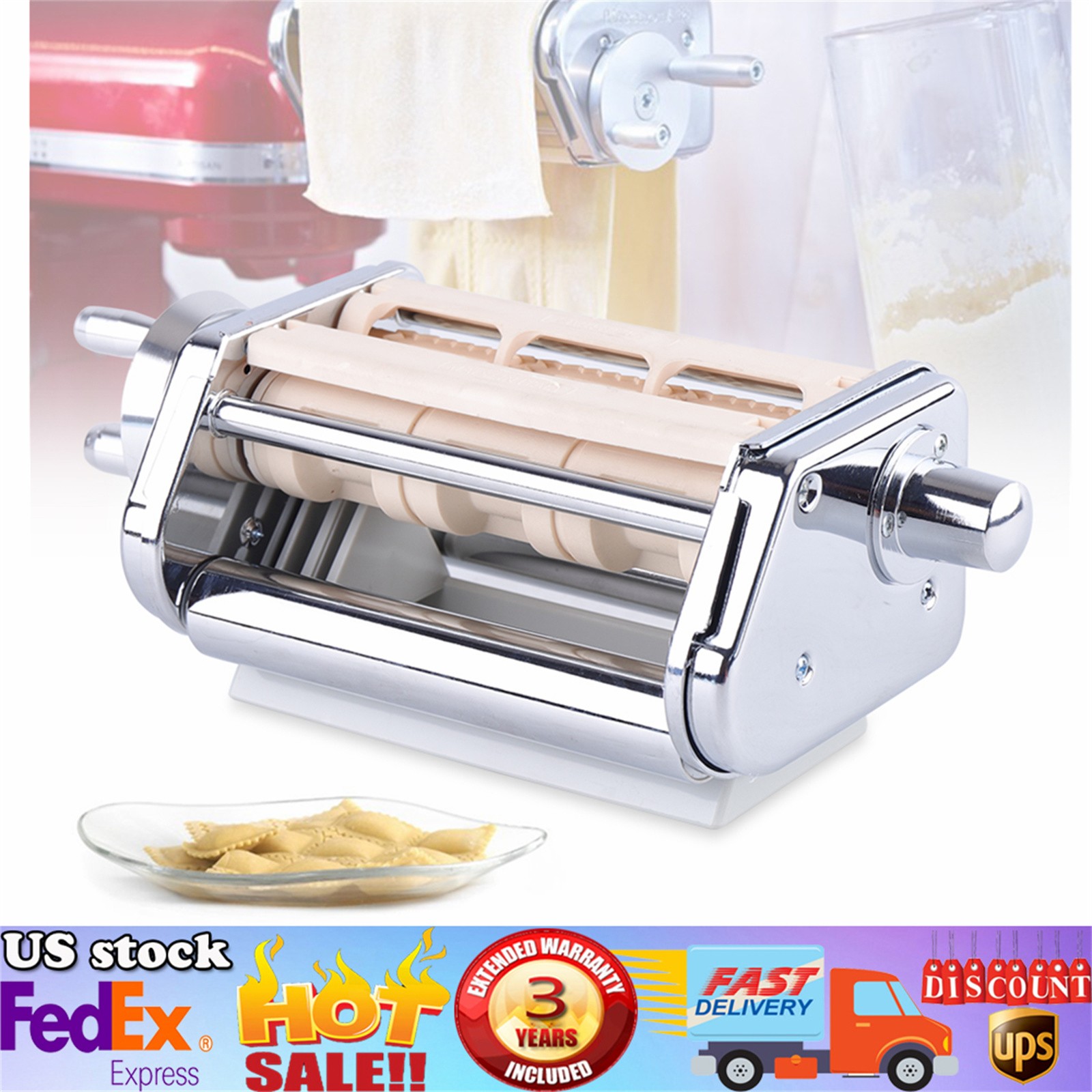 Pasta Attachment + Ravioli Maker Attachment for Kitchenaid Stand Mixers Silver