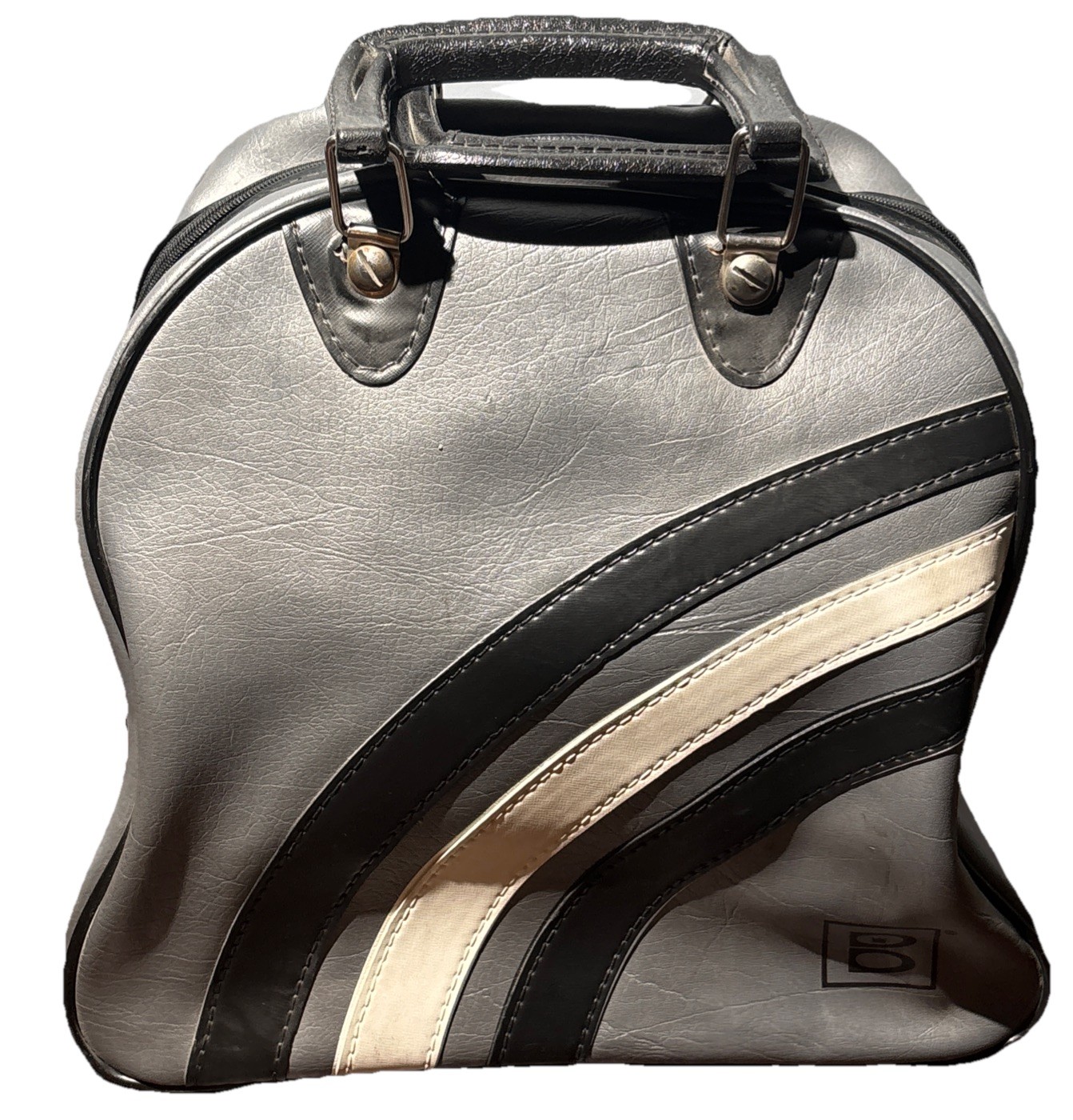 Vintage Brunswick Bowling Bag Retro Single Ball Rack Silver Black Shoe Storage