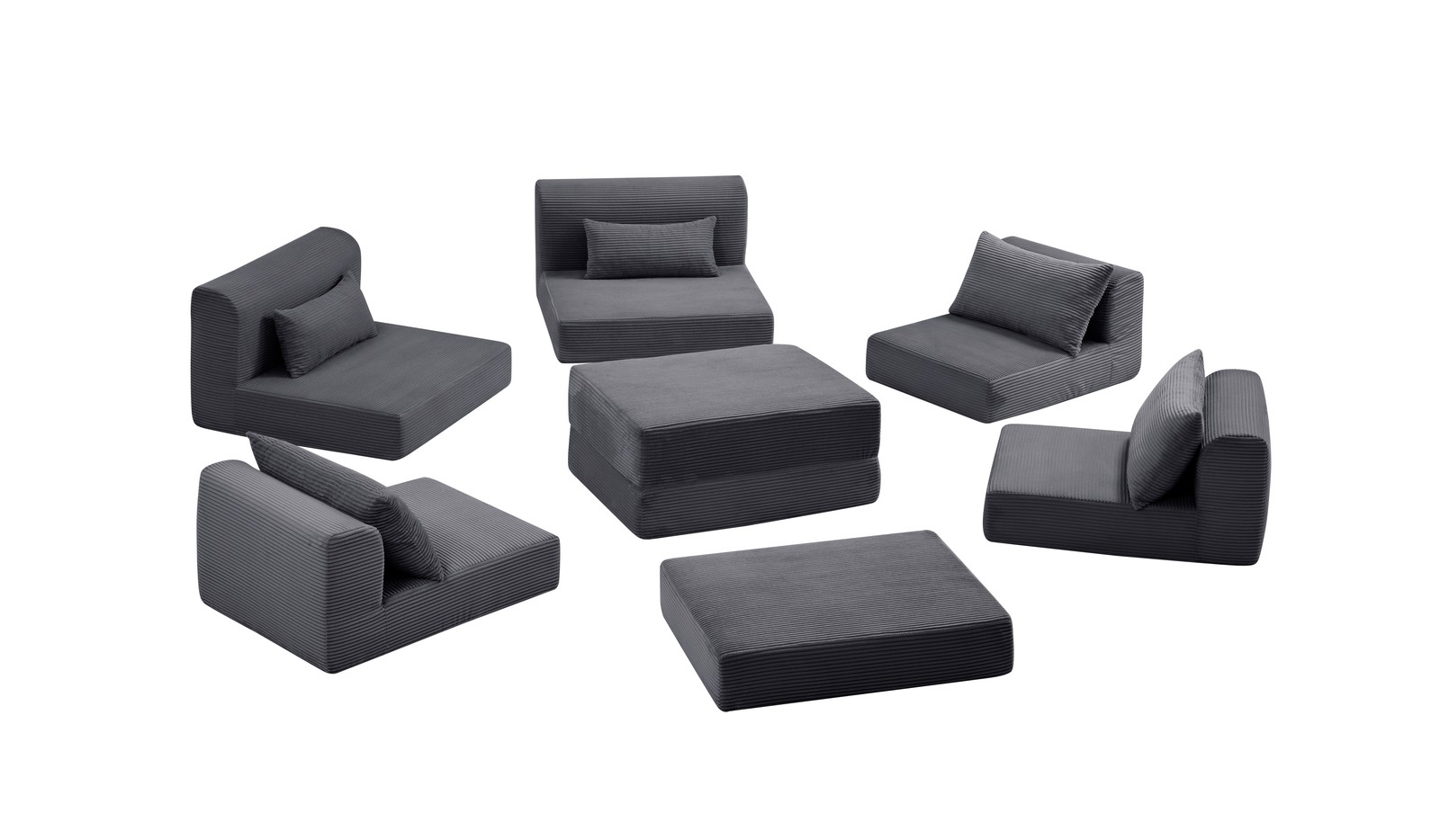 Upholstered Sectional Sofa 100" L-Shaped Corduroy Grey Modular