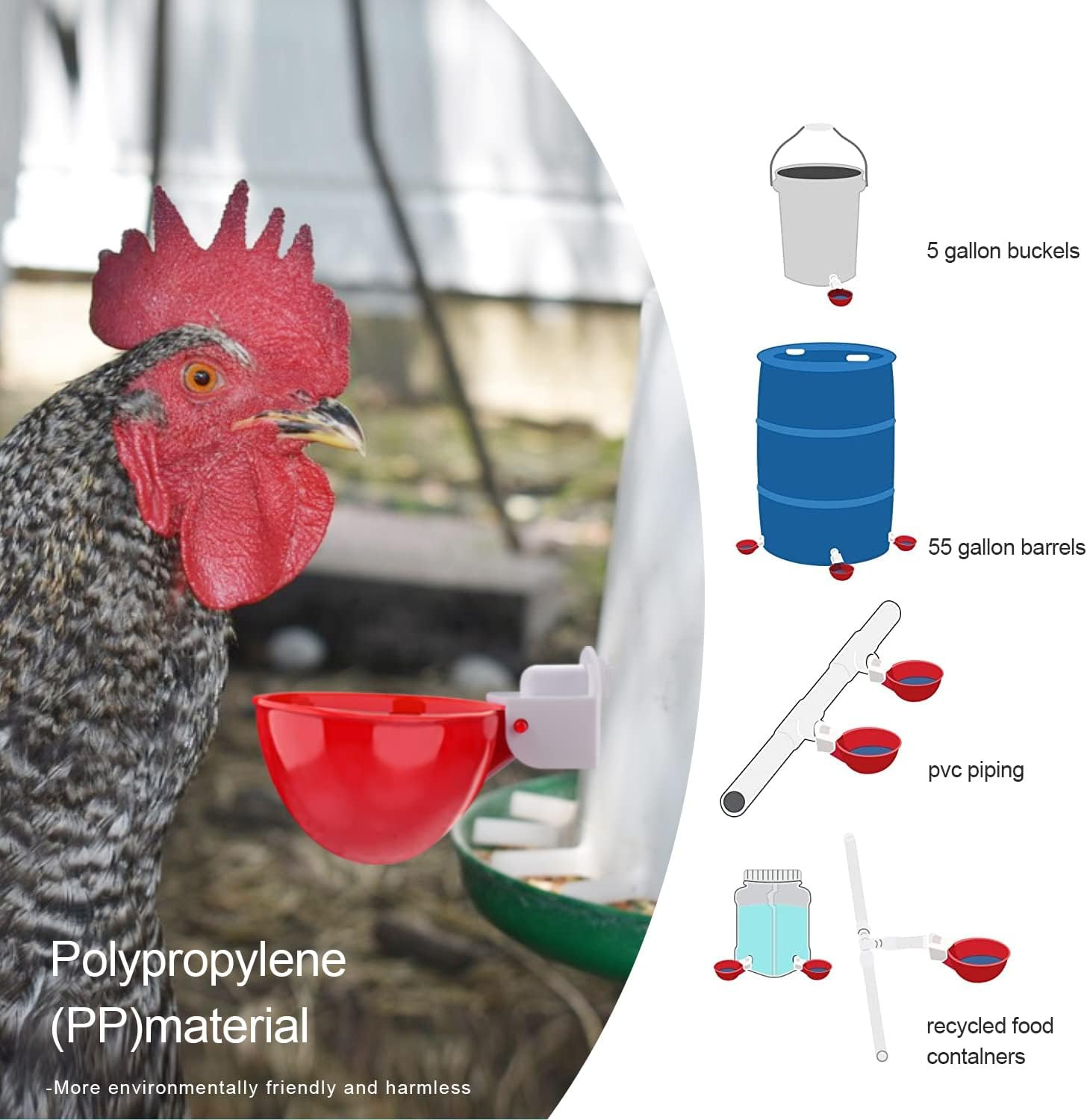 Chicken Waterer Cups, 6 Packs Large Chicken Watering Cups, Automatic Chicken