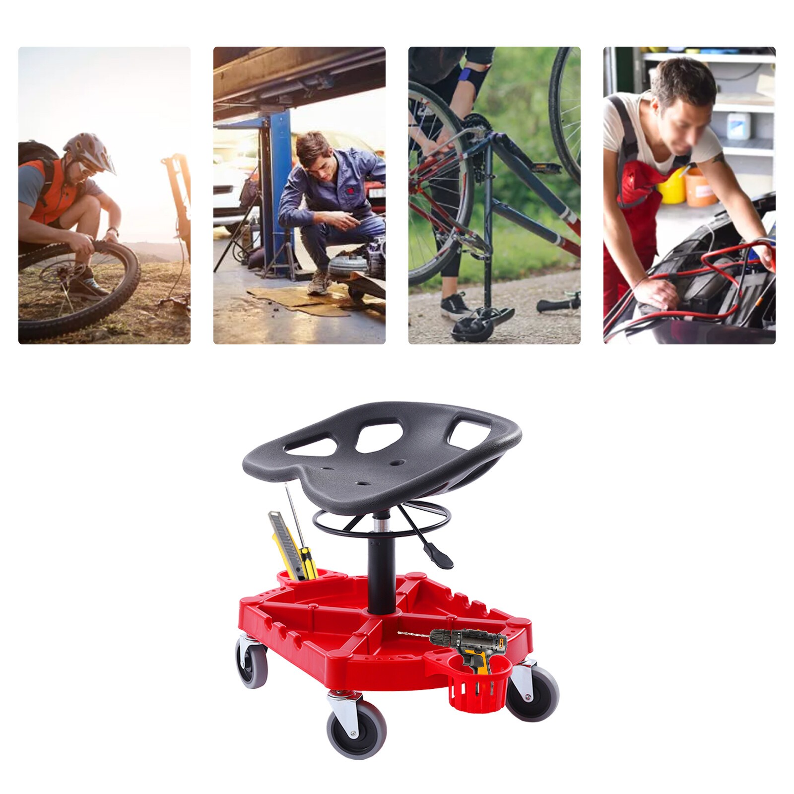 Garage Rolling Stool Work Adjustable Shop Seat Chair Seat Swivel Chair 330lbs