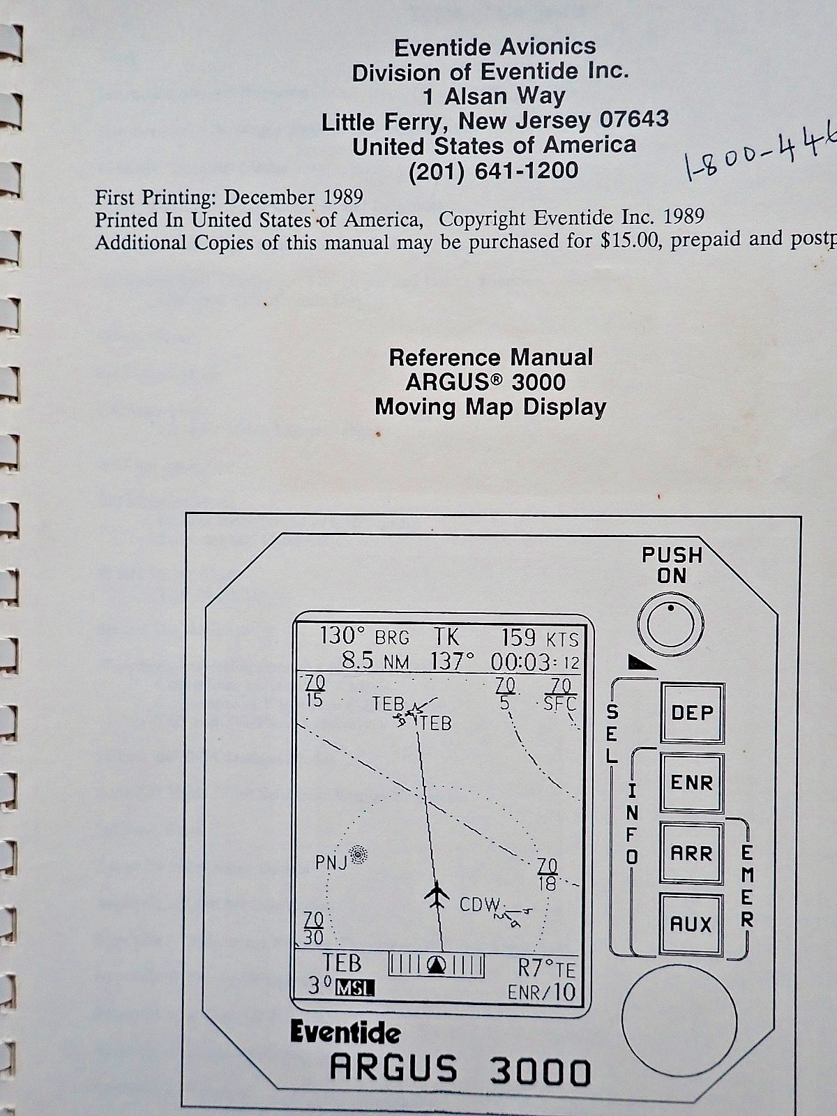 Eventide Avionics Argus 3000 Moving Map Display 1989 Manual Operation Schematics