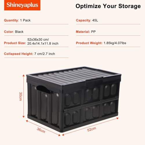 Plastic Collapsible Storage Bins with Lids, | 45L Stackable 45L 1PK ( All Back)