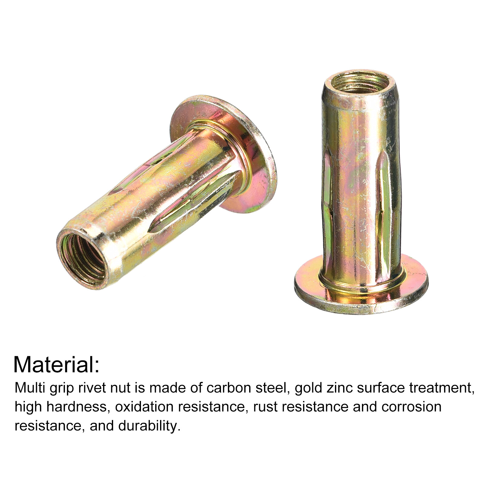 25pcs 1/4-20 Multi-Grip Rivet Nuts Pre-Bulbed Shank Insert Nut Gold Zinc