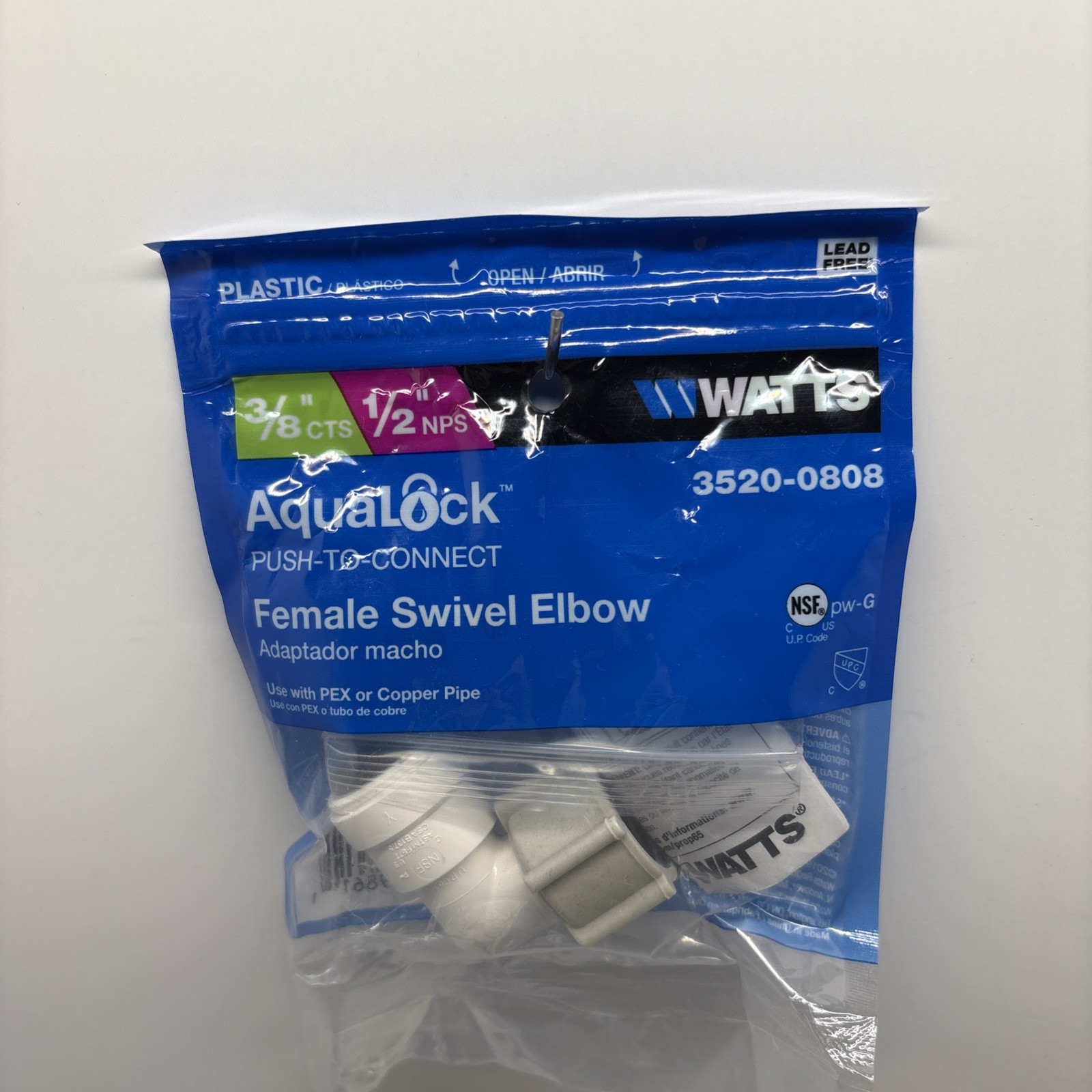 3520-0808 AquaLock Plastic Series, 3/8" CTS x 3/8 Inch Female Swivel Elbow