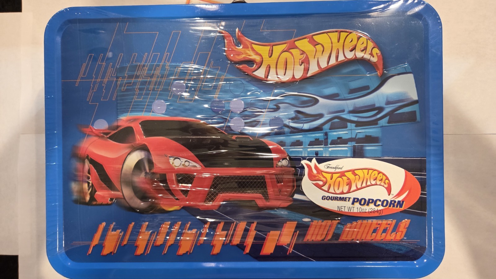 Hot Wheels Tin Metal Storage - Collector Case - 2001 Mattel - Popcorn Tin Sealed