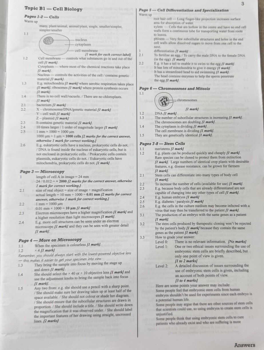 GCSE AQA COMBINED SCIENCE ANSWER BOOK HIGHER