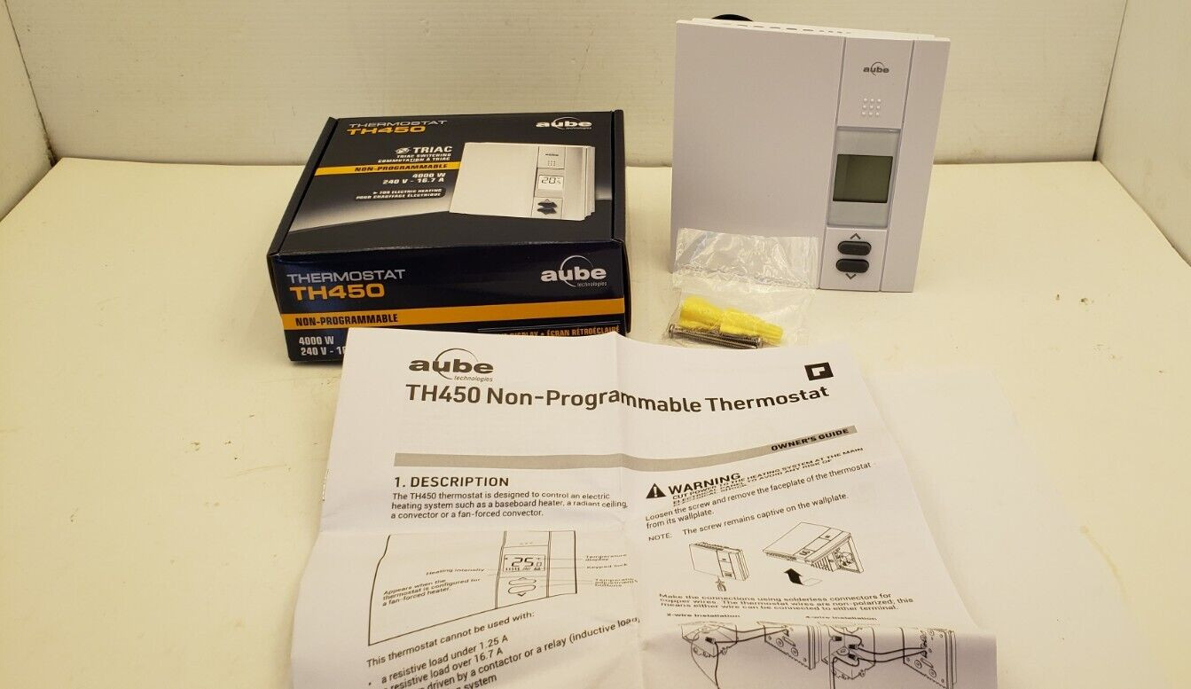 HONEYWELL AUBE TH450 THERMOSTAT, NON-PROGRAMMABLE, 120/208/240 VAC, 16.7 AMP NIB
