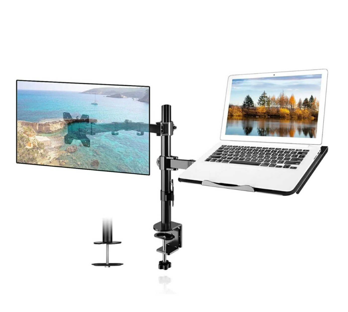 Suptek Monitor and Laptop Mount Adjustable Monitor Arm Stand with Laptop Tray