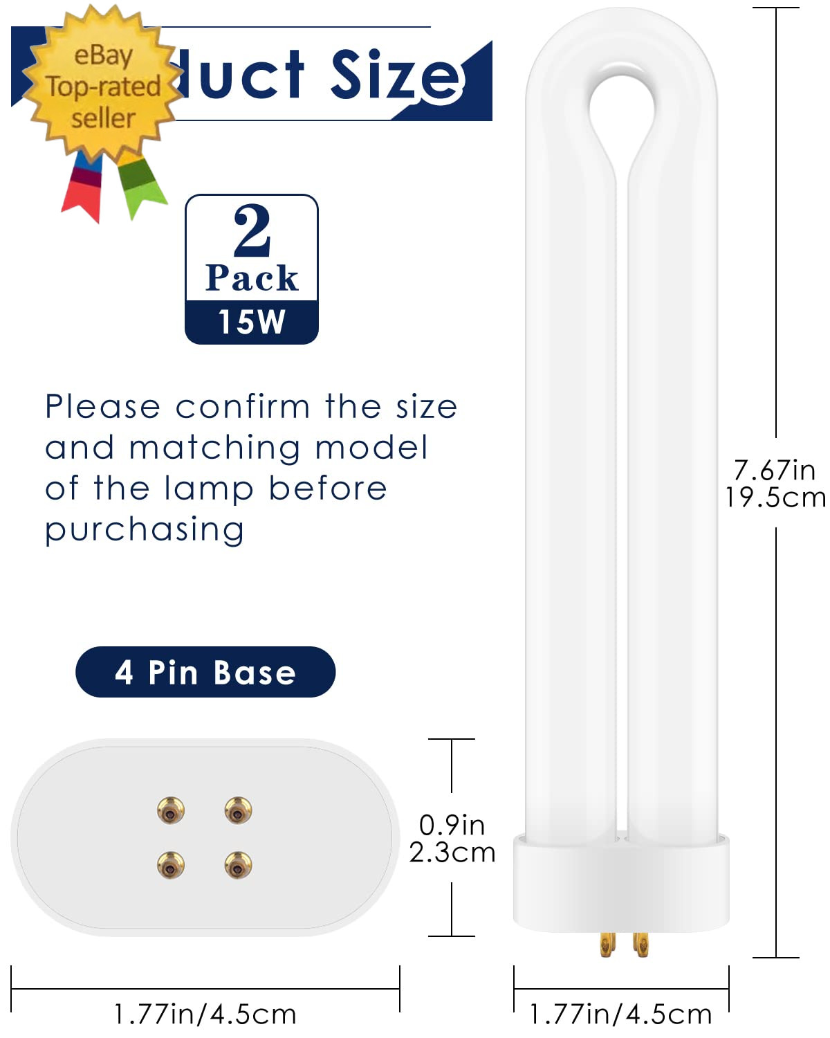 2 Pack Replacement Bulbs FUL15W BL with 4 Pin Base, U Shaped Lamp Tube Compatibl