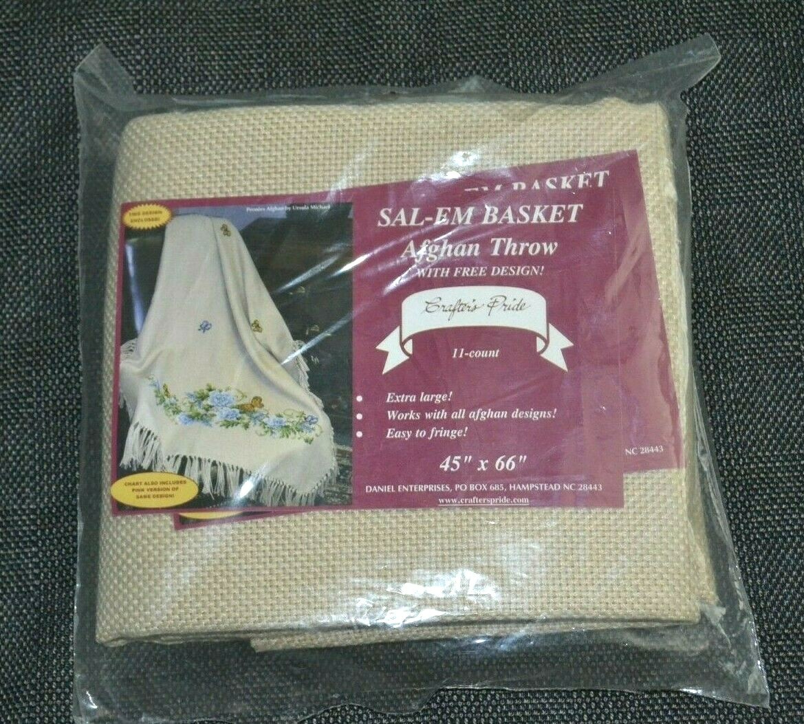 Sal-Em Basket Afghan Throw 45" x 66", 11 Count Cross Stitch, Beige, Peonies