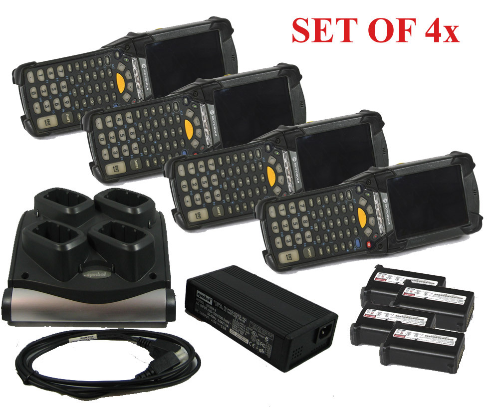 Lot of 4 x SYMBOL Motorola MC9090-K MC9090K Barcode Scanner +Quad Batt CHARGER