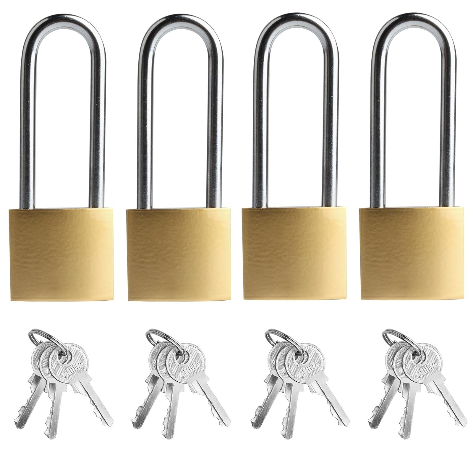 4 PCS Long Keyed Padlock Waterproof Solid Brass Lock Alike Keys Locker Hasp