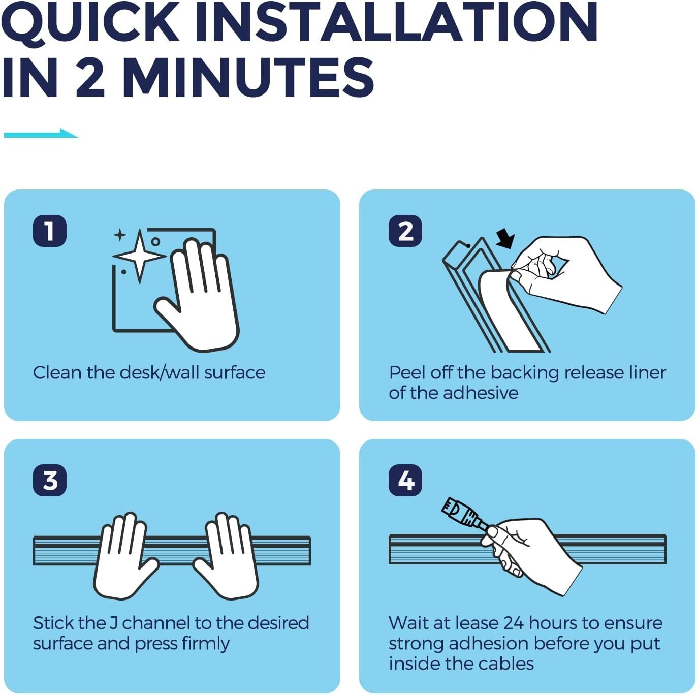 Adhesive Cable Management Solution - Safe for Kids & Pets, 2 Pack 15.7" x 2"