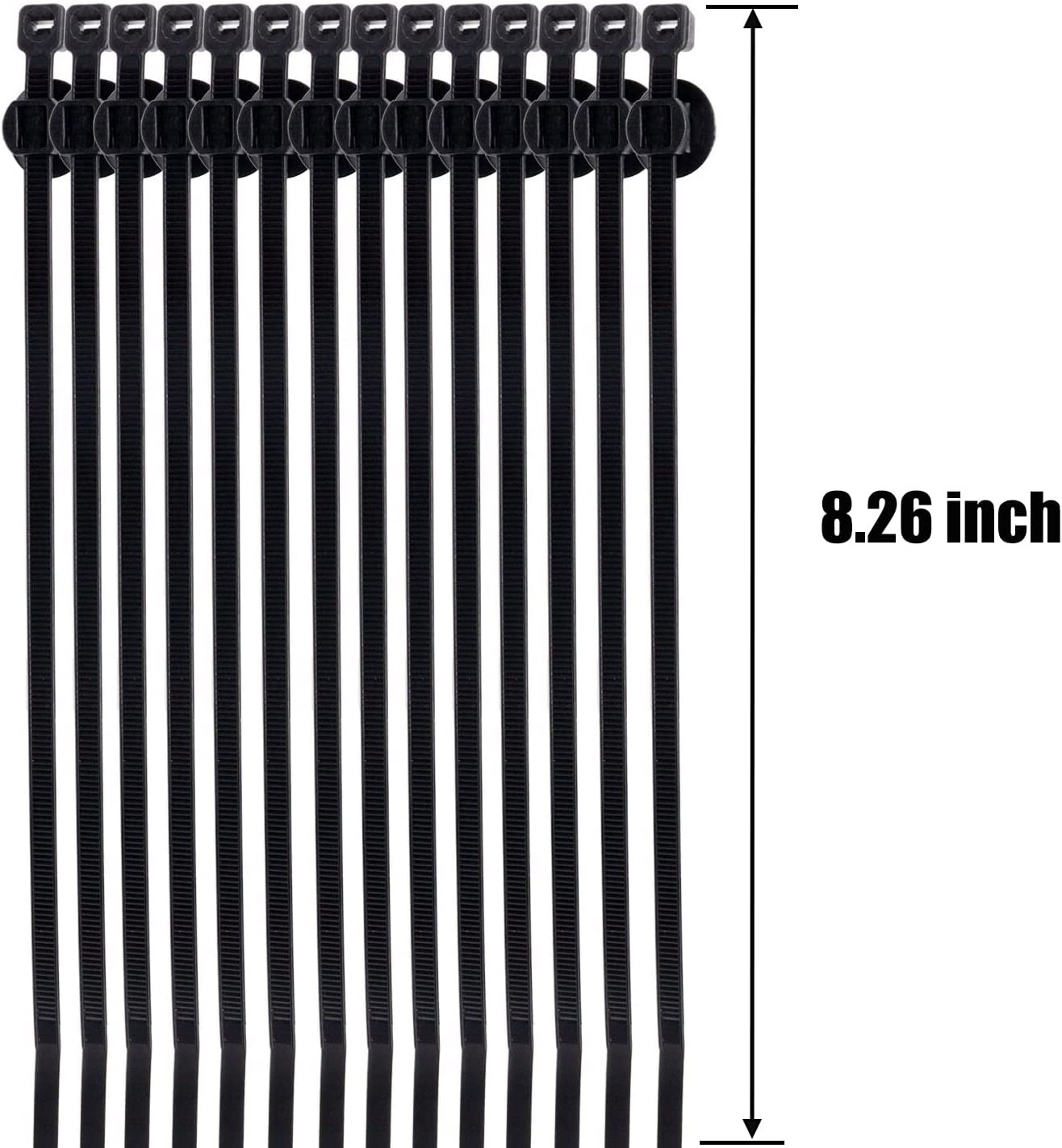 Cable Zip Ties with Retainer 8" Wire Clip Holder Adjustable Self Locking 100Pack