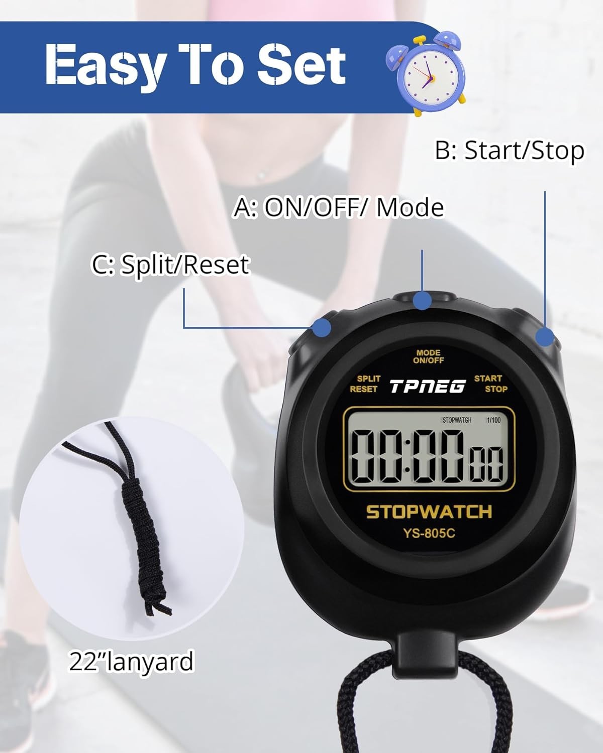 Simple Stopwatch Timer - Easy to Use, Set Up, Read, and Carry - Large Display...
