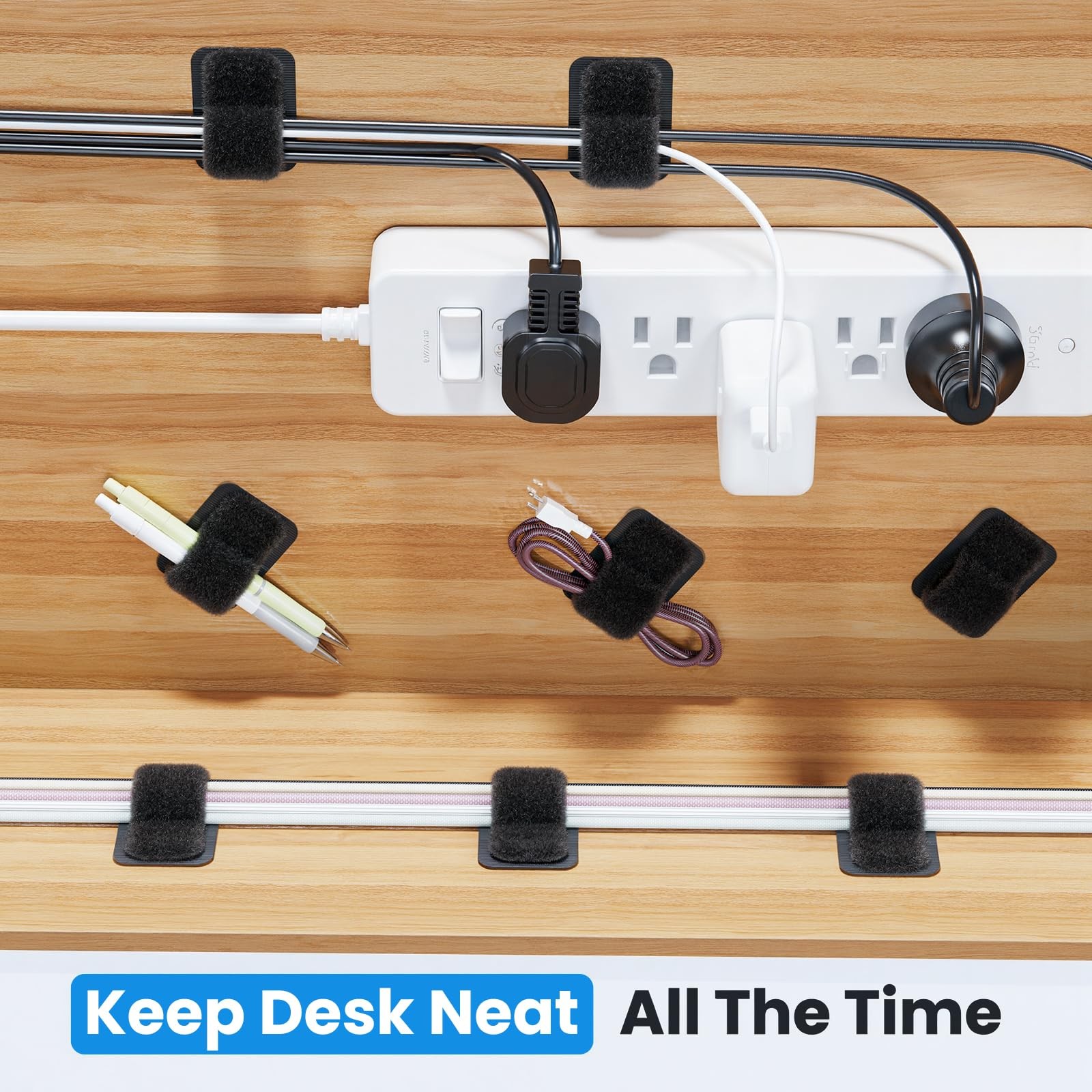 Under Desk Cable Management Cable Clips Hook Loop Ties, 20 Pairs