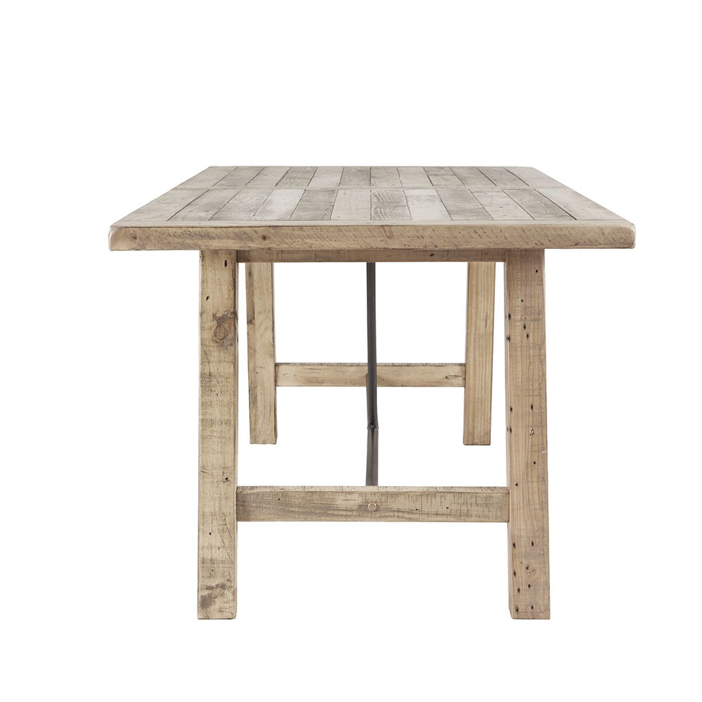Solid wood dining table, metal stretcher, solid pine top and legs