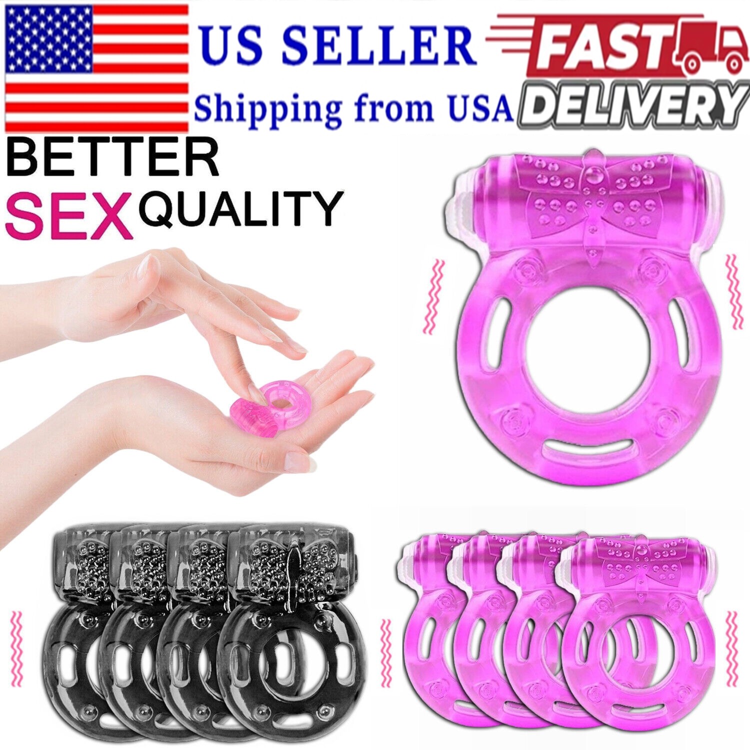 Male Vibrating Cock Ring Waterproof Penis Vibrator Couple Sex-Toy Clit Orgasm