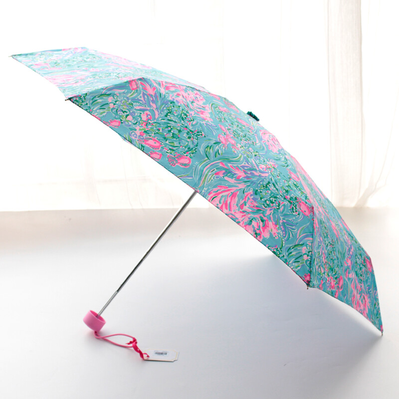 Lilly Pulitzer Mini Travel Umbrella Amalfi Blue Best Fishes Length 7 inches