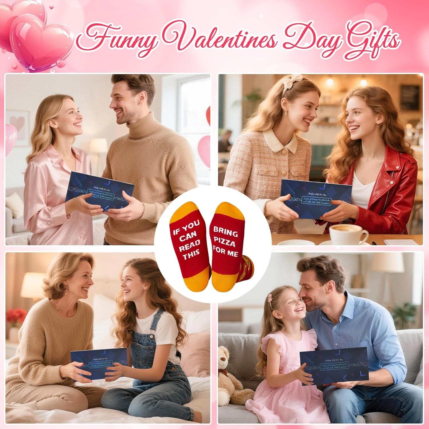 Funny Pizza Socks - Large Crew Socks with Message for Him | Valentine's Gift