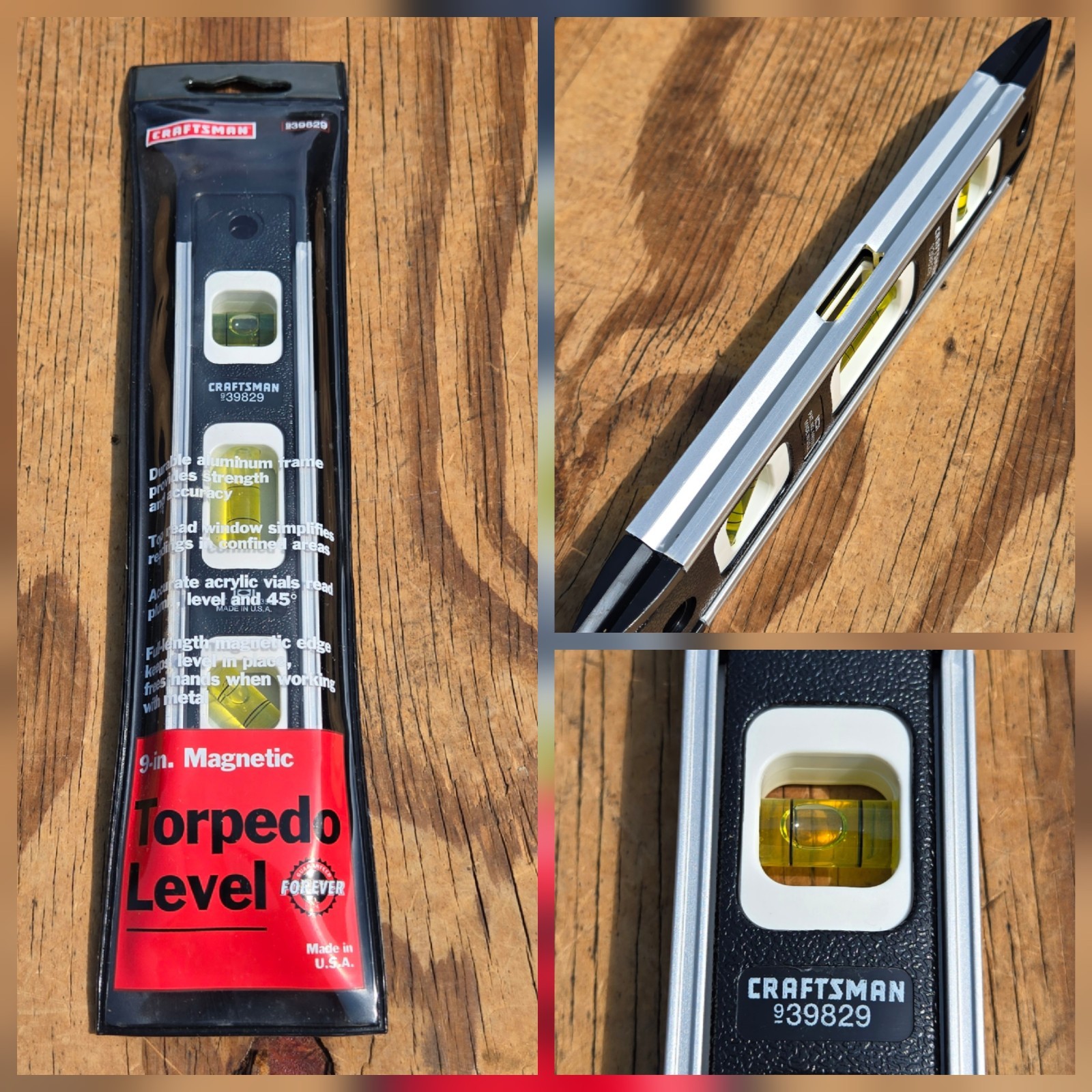 NOS SEARS Craftsman USA 9” Magnetic Torpedo Level w/ Plastic Case 39829 Black