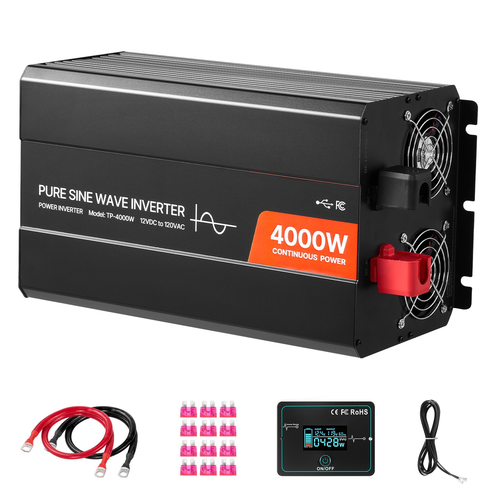 Uimoso 4000W Pure Sine Wave Inverter 12V DC to 120V AC with LCD Remote Control