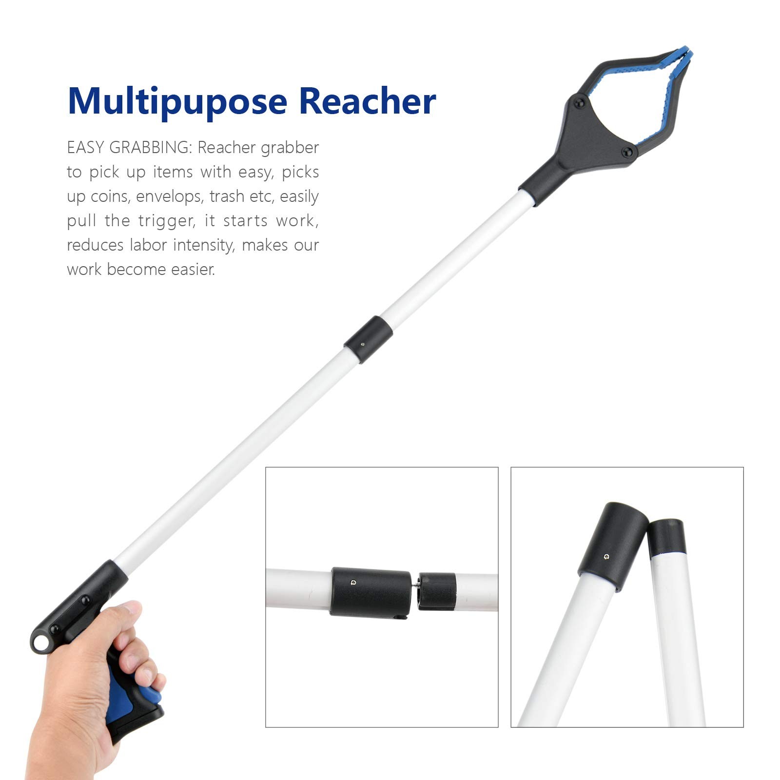 Foldable 32" Reacher Grabber Tool, Rotating Jaw, Trash Picker, Long Arm Extender
