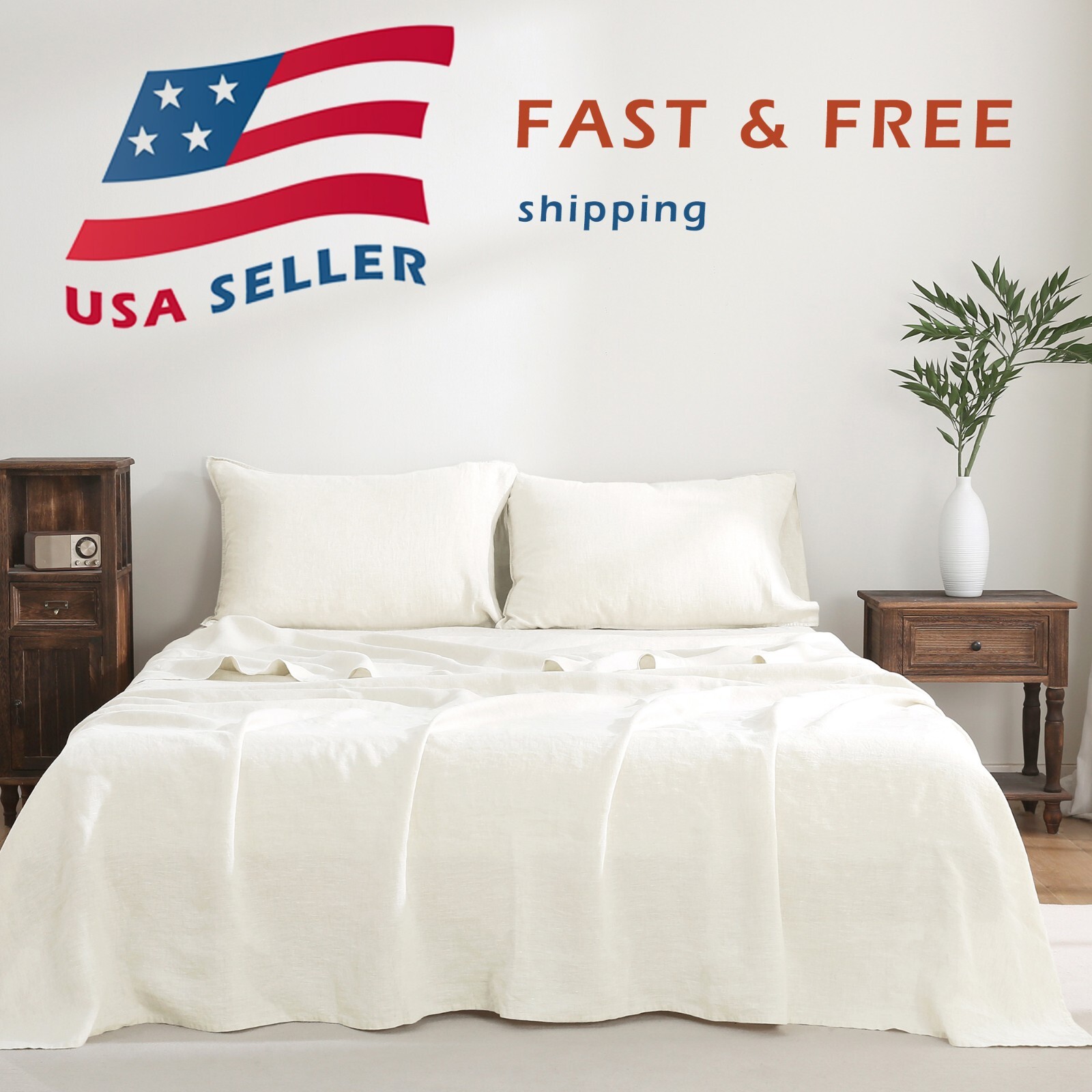 100% France Linen Sheets 4 Pcs Set 1 Flat Sheet 1 Fitted Sheet 2 Pillowcases
