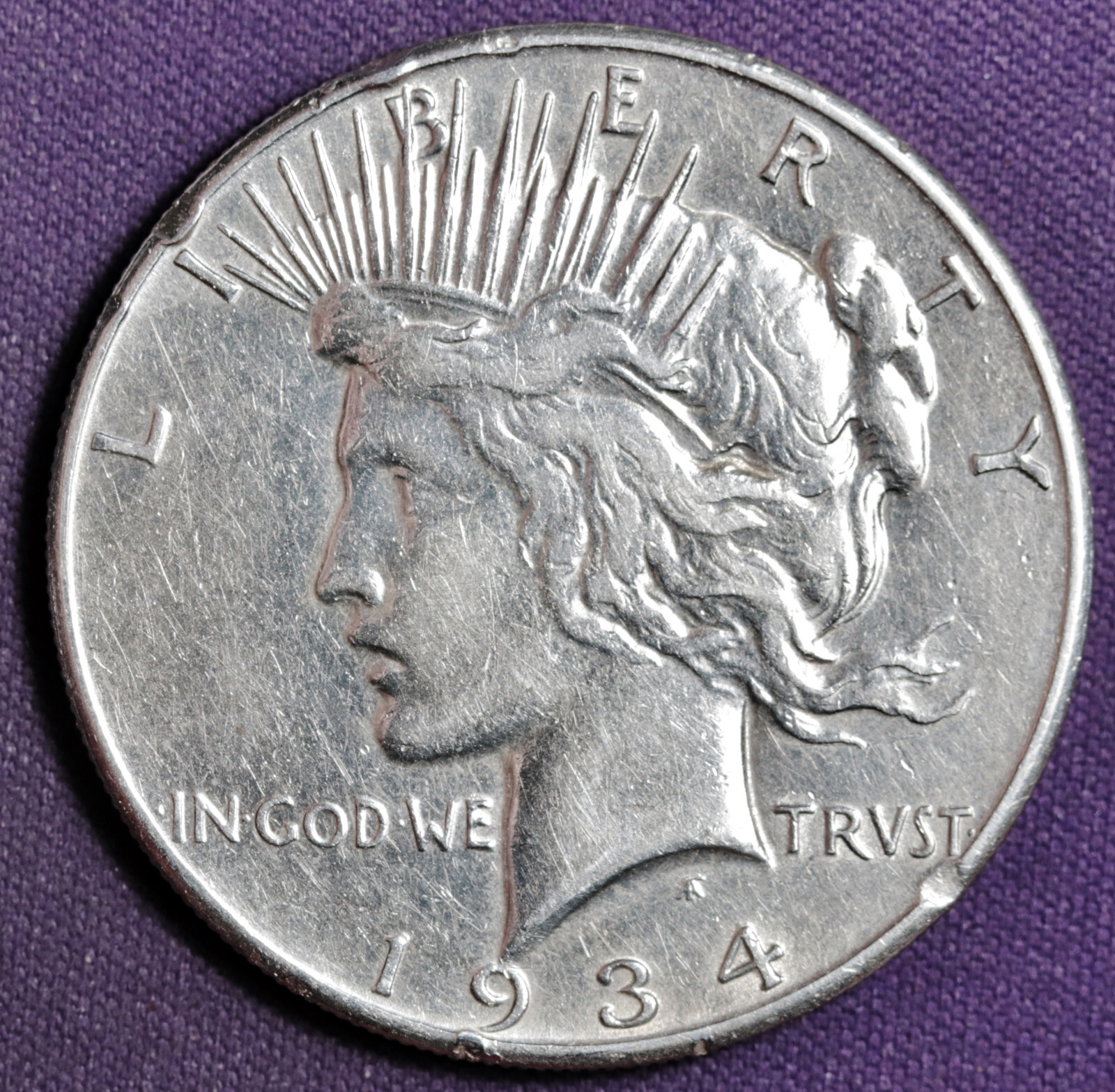 1934-s Peace Silver Dollar.   Semi-Proof-Like.  AU Detail.  199895