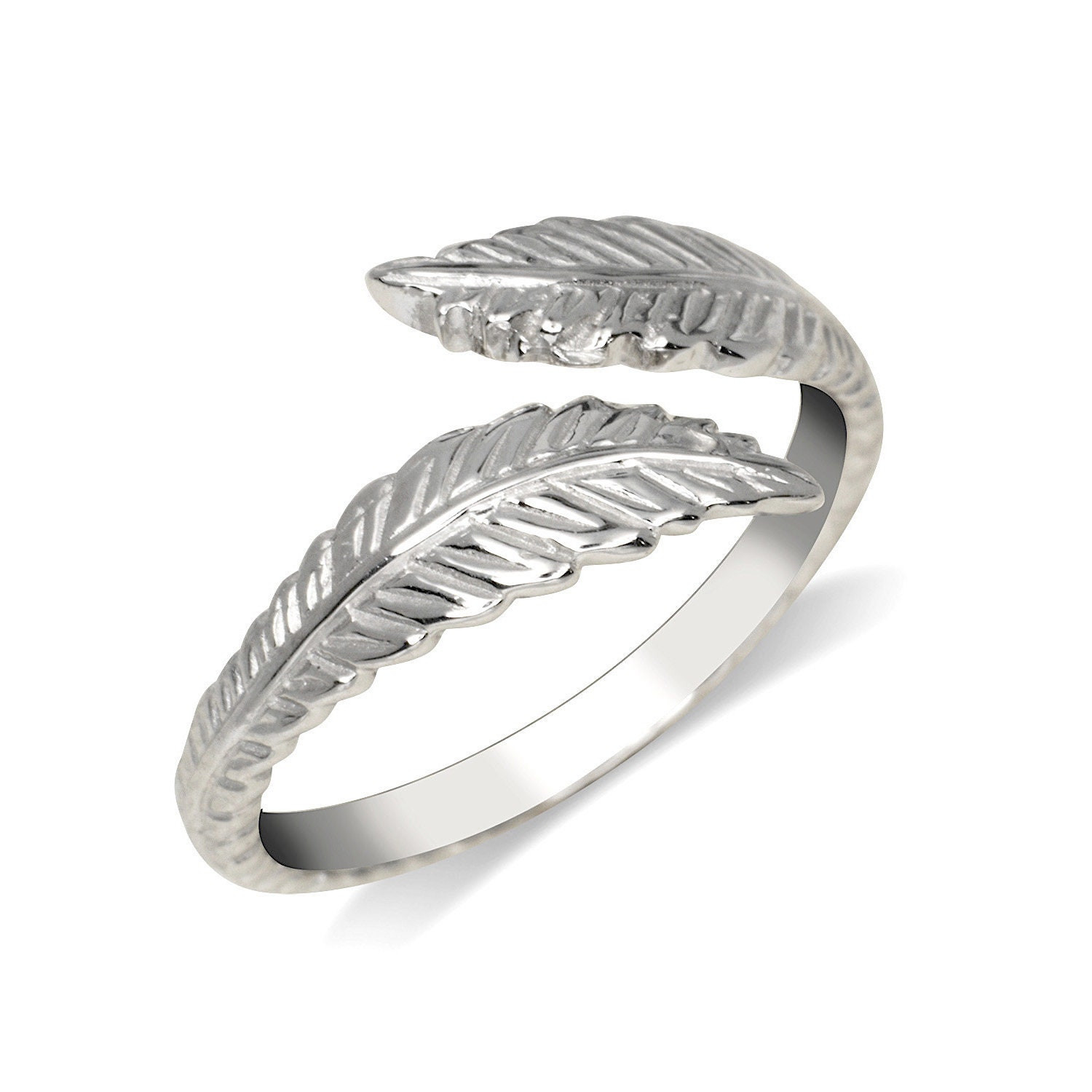 Solid 925 Sterling Silver Textured Feather Bypass Adjustable Toe Ring (8mmx15mm)