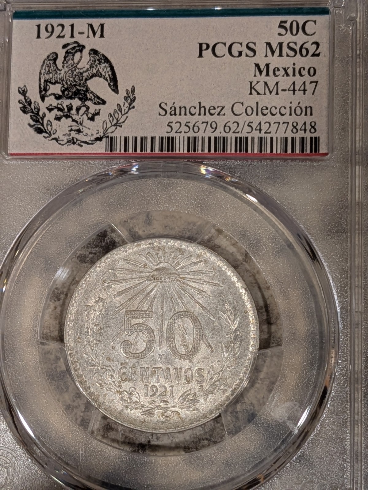 1921 50c Mexico Fifty Centavos PCGS MS -62