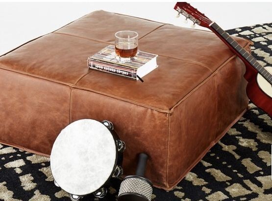 Leather Moroccan New Boho Footstool Pouffe Genuine Unstuffed Ottoman Brown 30''