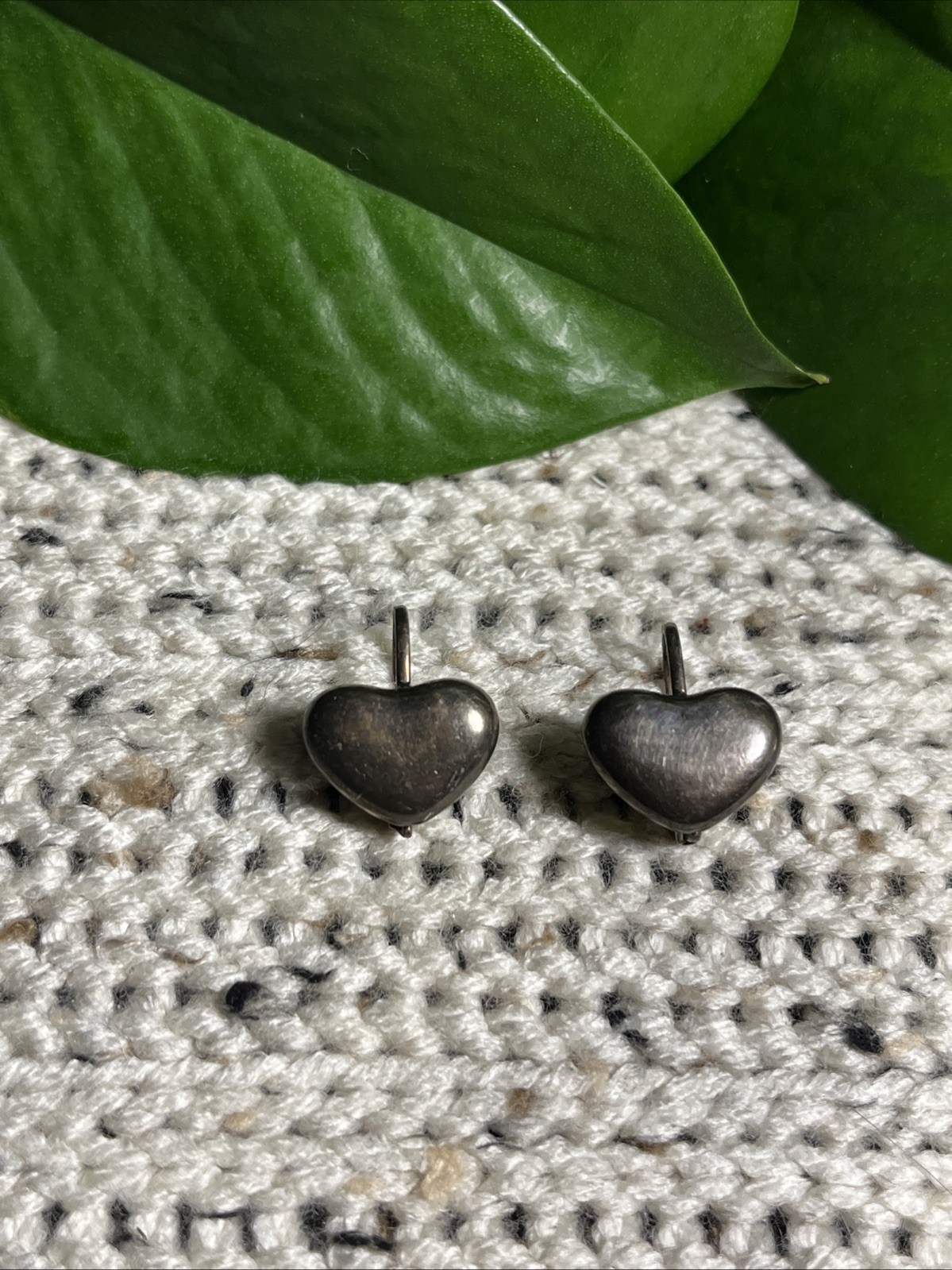 Vintage Brass Toned Heart Lever Back Earrings