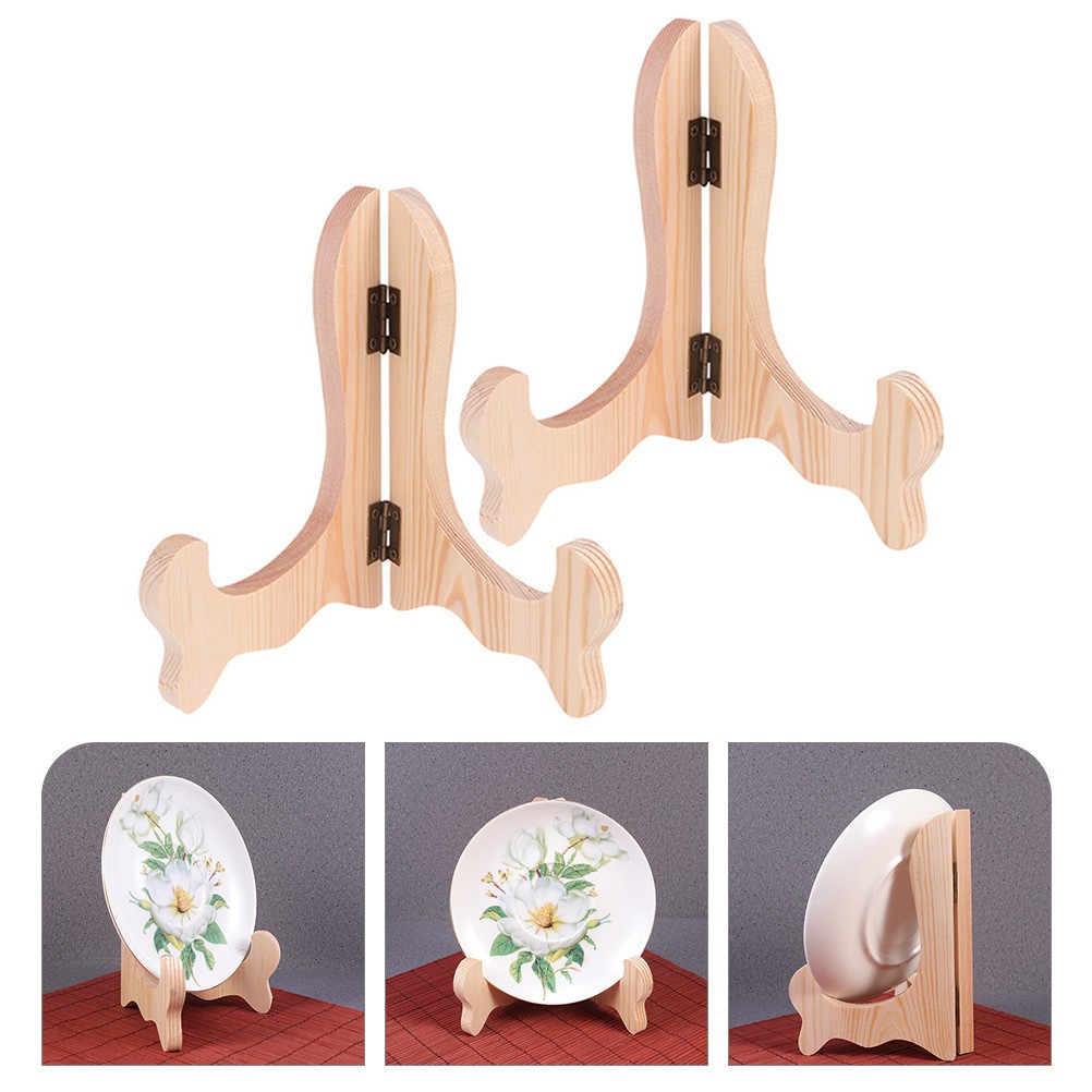 2Pcs Reusable Wood Stand for Display Decorative Plate Holder Light Brown