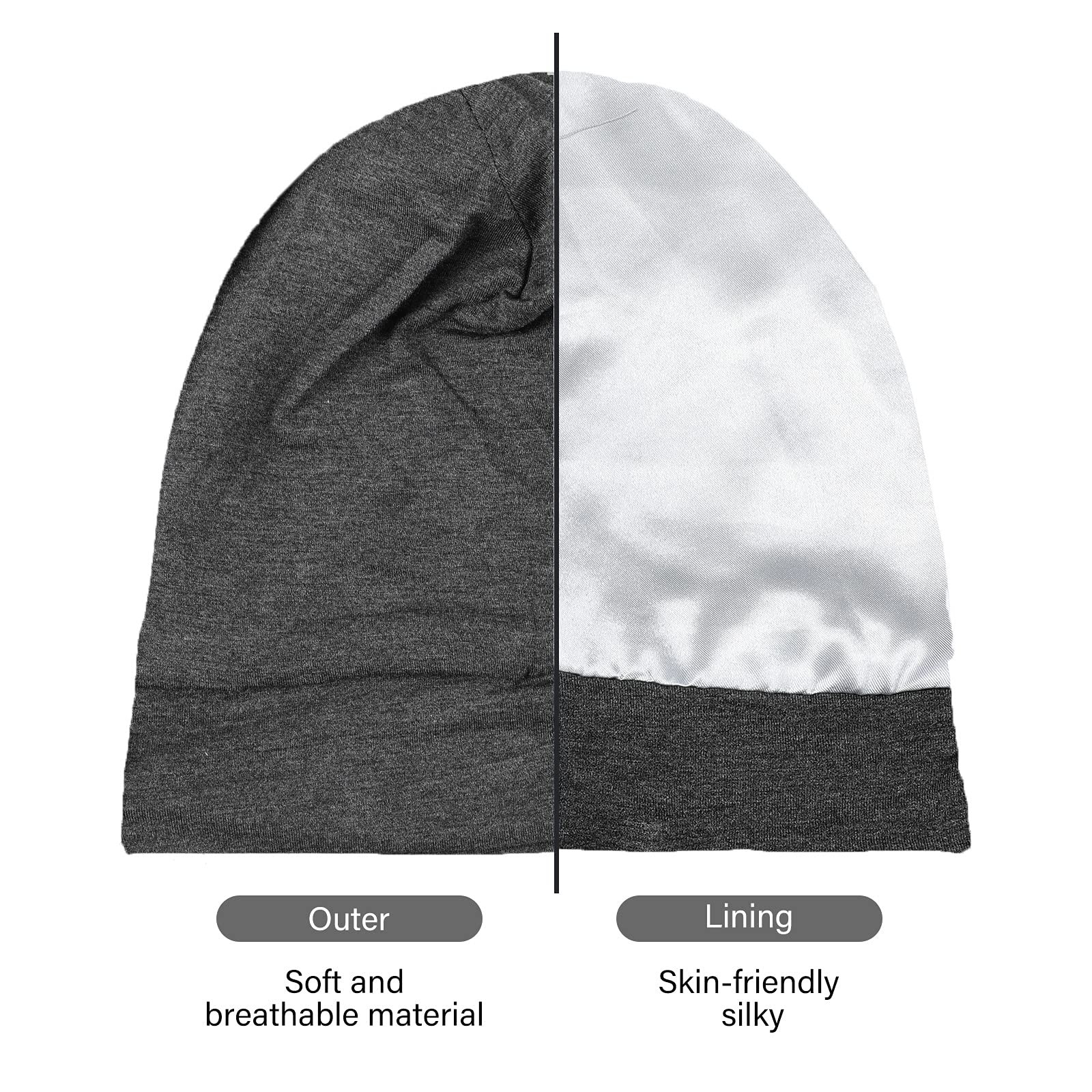 2 Pcs Silk Satin Bonnet for Sleeping Men Silk Satin Beanie with Adjustable El...