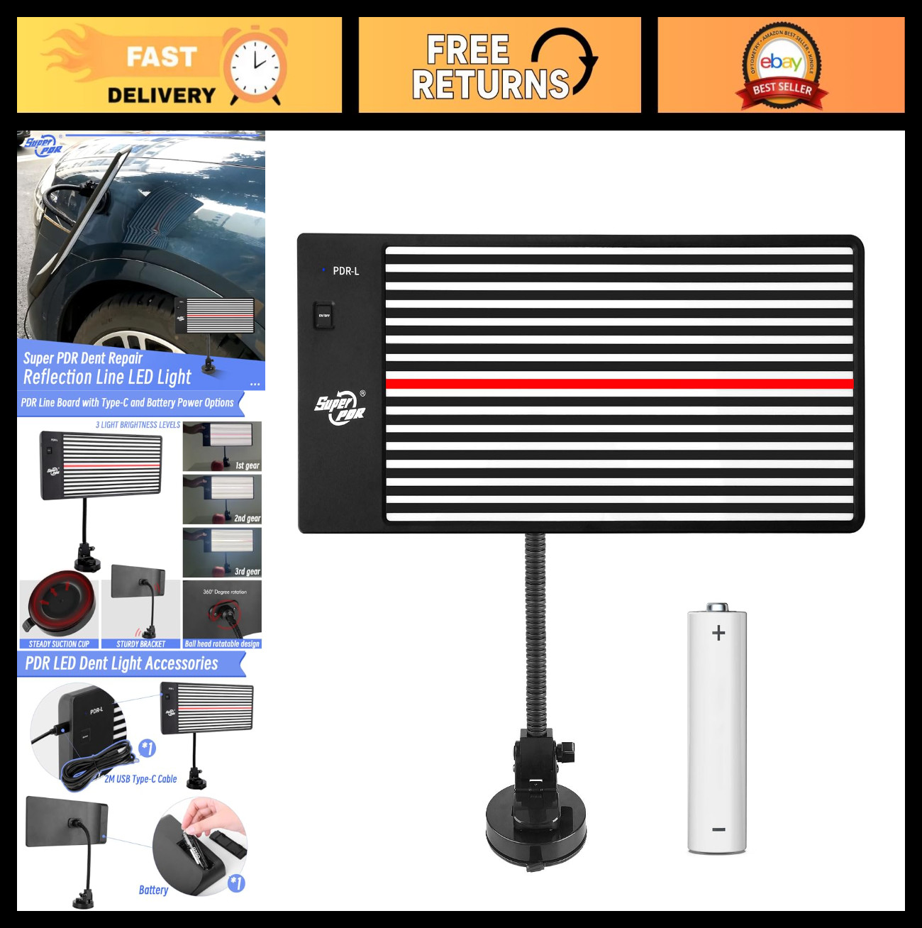 LED Dent Repair Light Board - USB Battery Powered Reflection Tool for Automotive