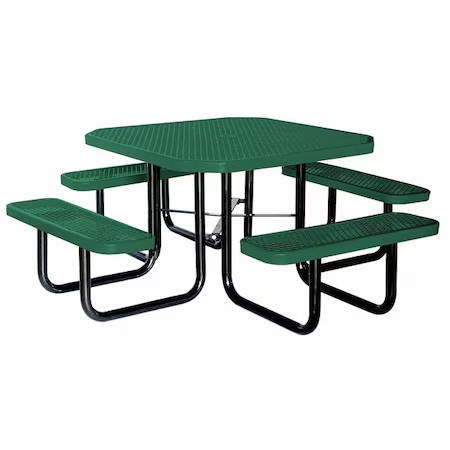 Zoro Select 4Huv6 Octagon Picnic Table, Green, Expanded Metal, 4 Seats, 80 In,