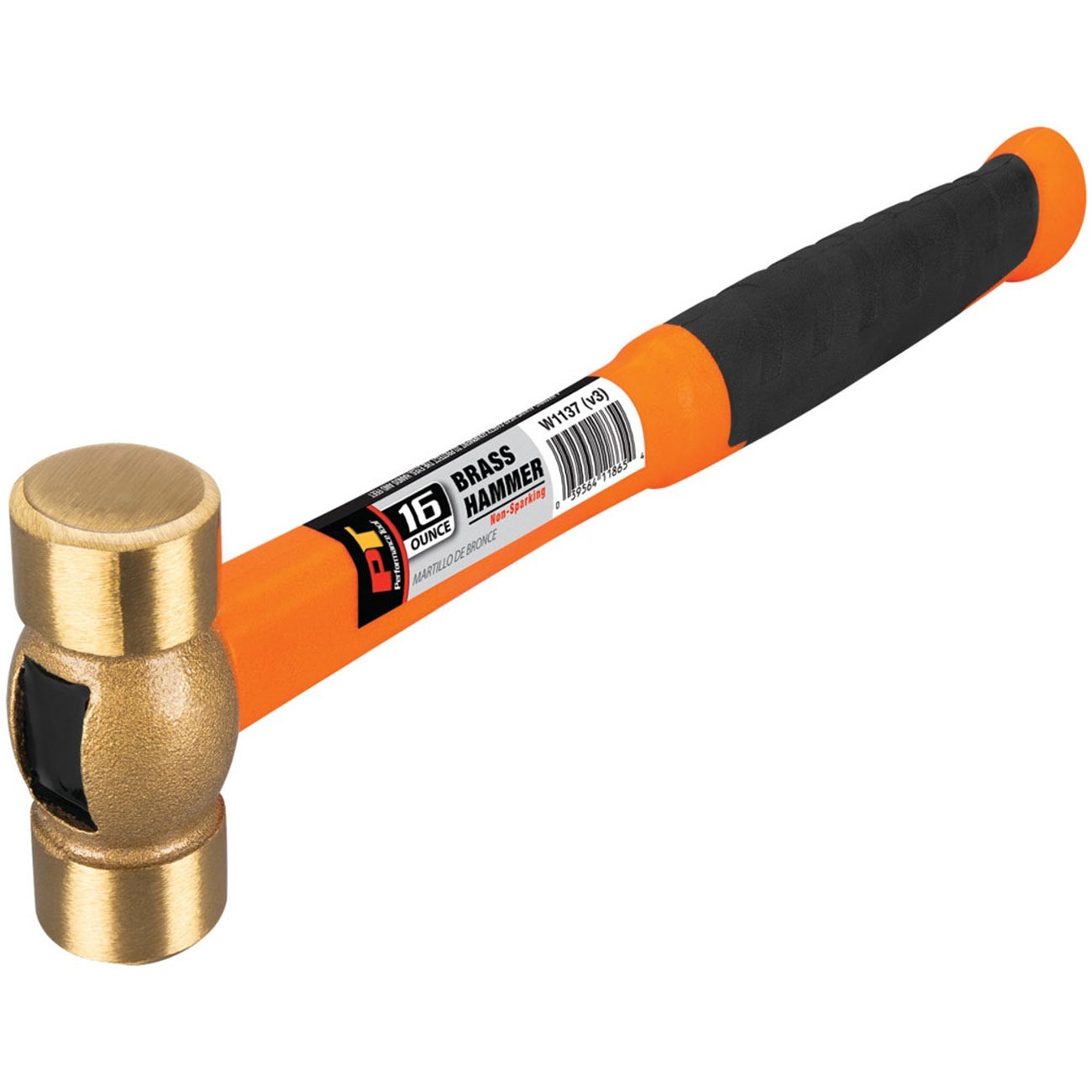 Performance Tool 16 oz Solid Brass Head Hammer W1137 Fiberglass Handle