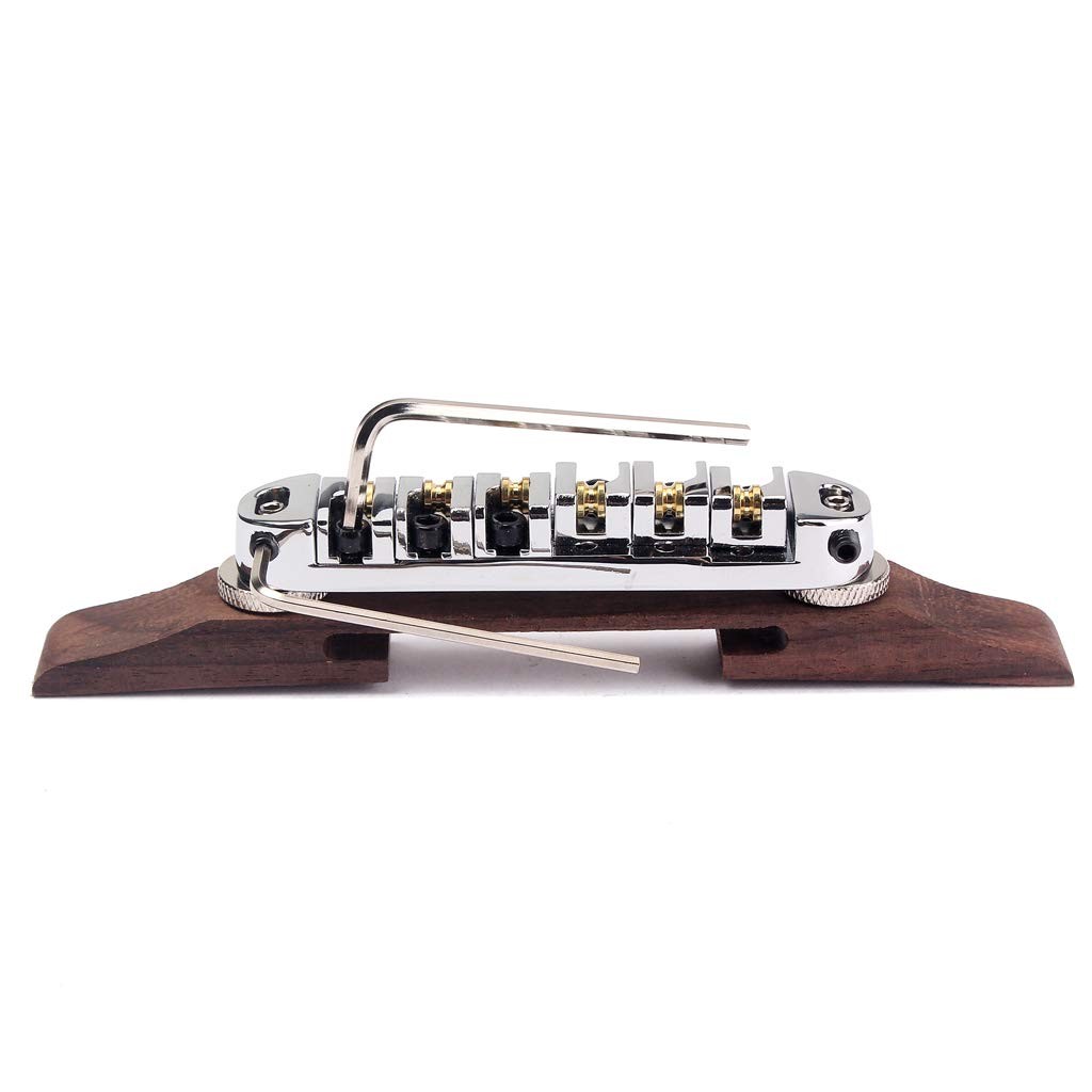 Guitar Bridge Rosewood Roller Saddles Jazz Electric Chrome Plated 138mm Wide