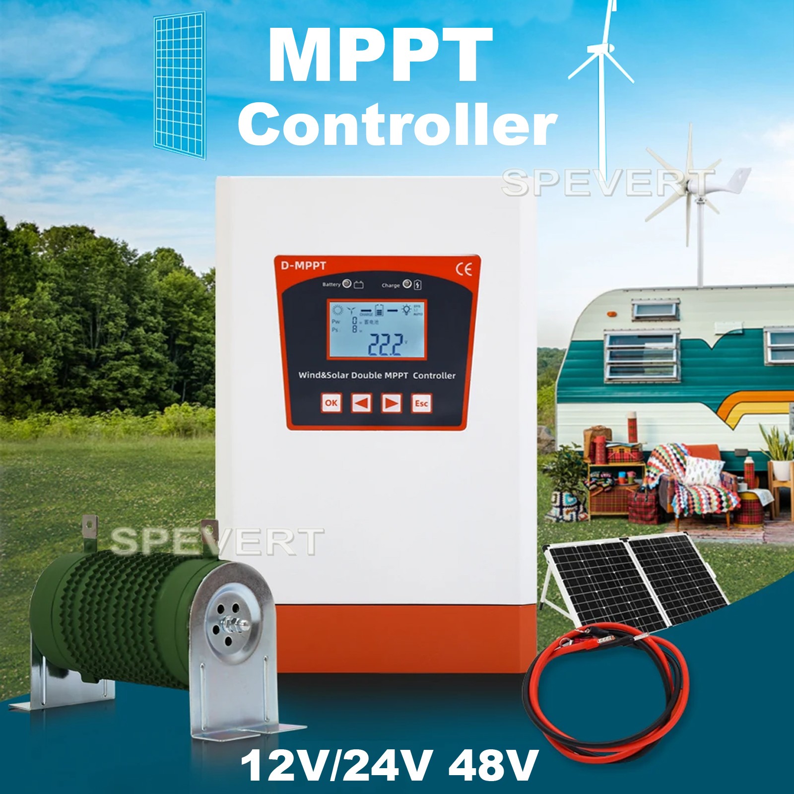 New Hybrid Wind Solar Charge Controller 3000W MPPT 12/24/48V Battery Regulator