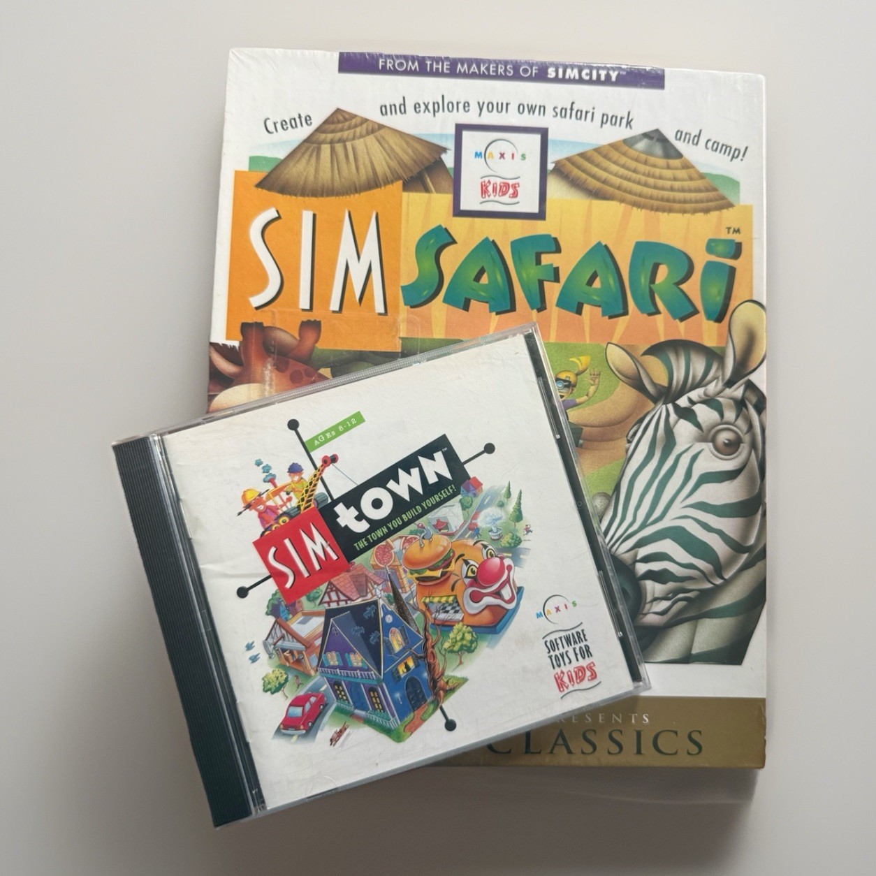 Brand New Maxis SimSafari CD-ROM Classics PC Game & used SIMtown CD, Ages 8+
